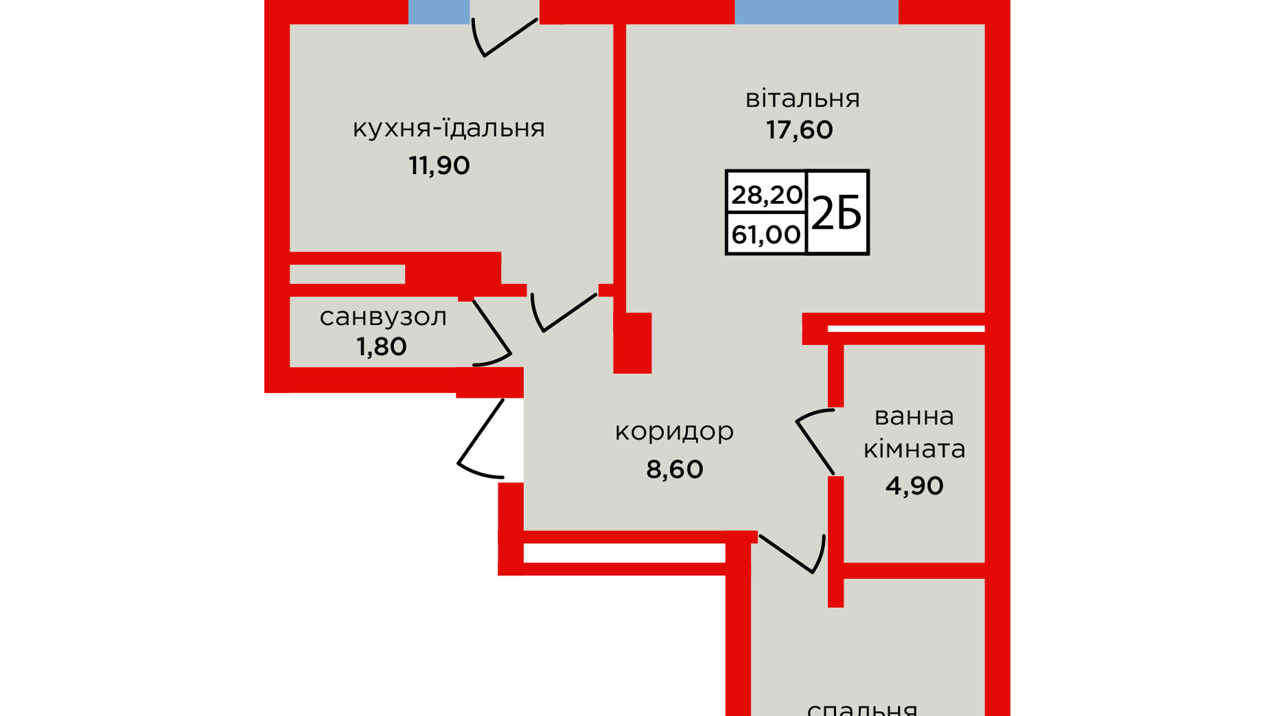 Планировка 2-комнатной квартиры в ЖК Варшавский микрорайон, 8 очередь 61 м², фото 703215