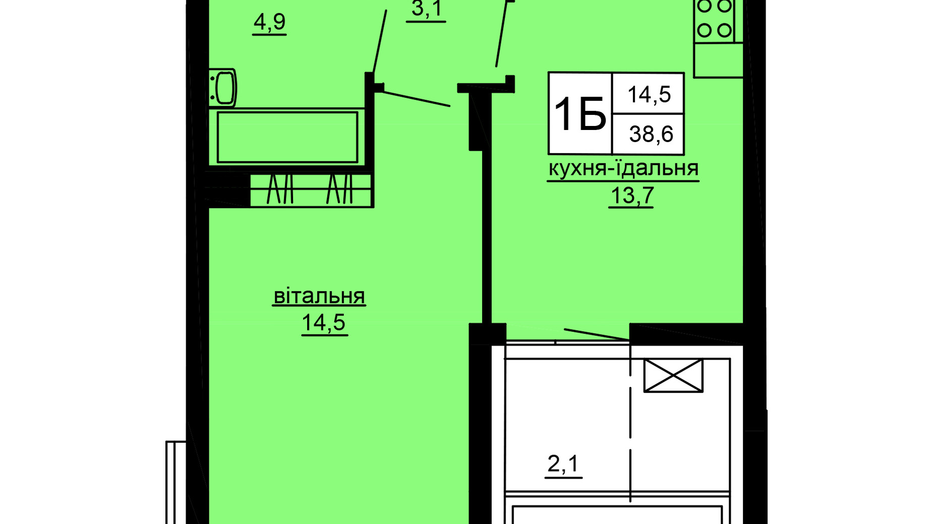 Планировка 1-комнатной квартиры в ЖК Варшавский deluxe 38.6 м², фото 703313
