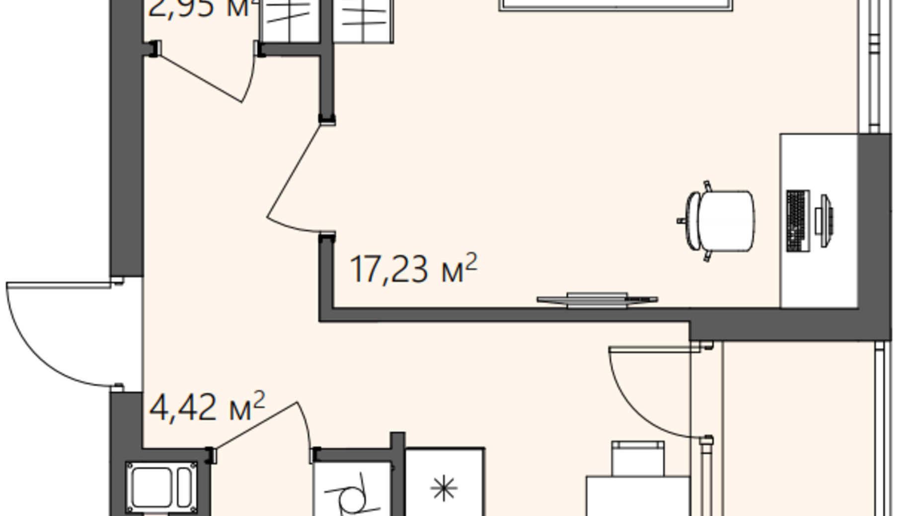 Планування 1-кімнатної квартири в ЖК Greenhouse City 41.12 м², фото 703476