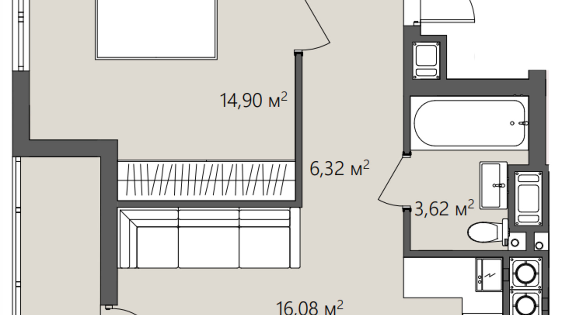 Планування 1-кімнатної квартири в ЖК Greenhouse City 45.5 м², фото 703479