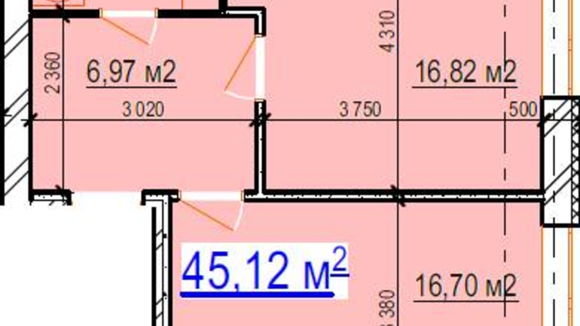 Планировка 1-комнатной квартиры в ЖК Manhattan 45.12 м², фото 703491