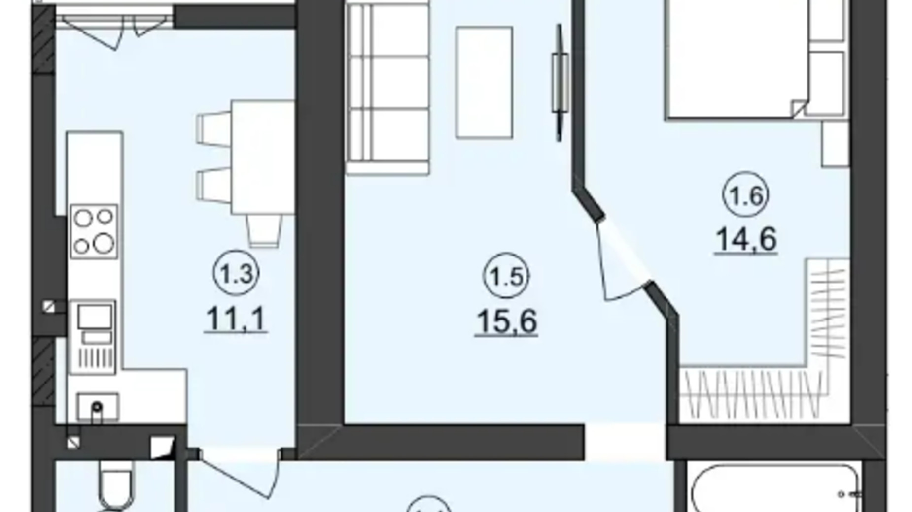 Планування 2-кімнатної квартири в ЖК Morshyn Apartments 57.7 м², фото 705386