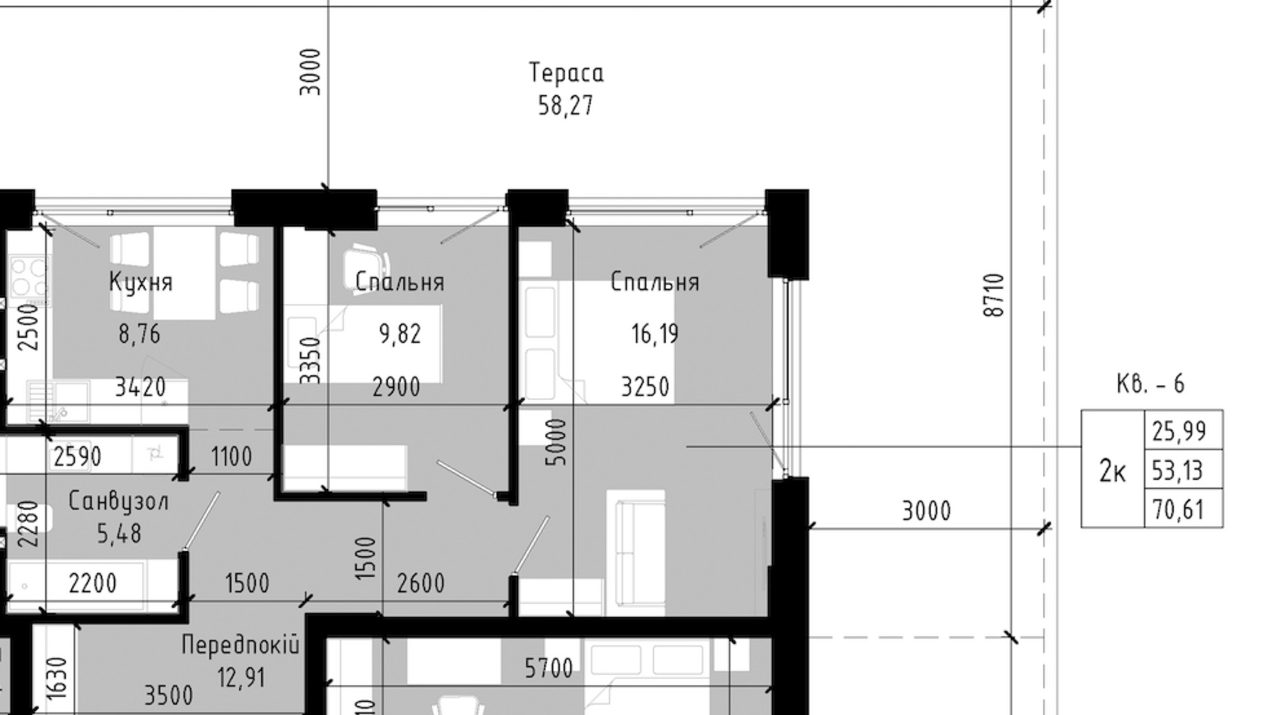 Планування 2-кімнатної квартири в ЖК Lennona Residents 66.09 м², фото 705550