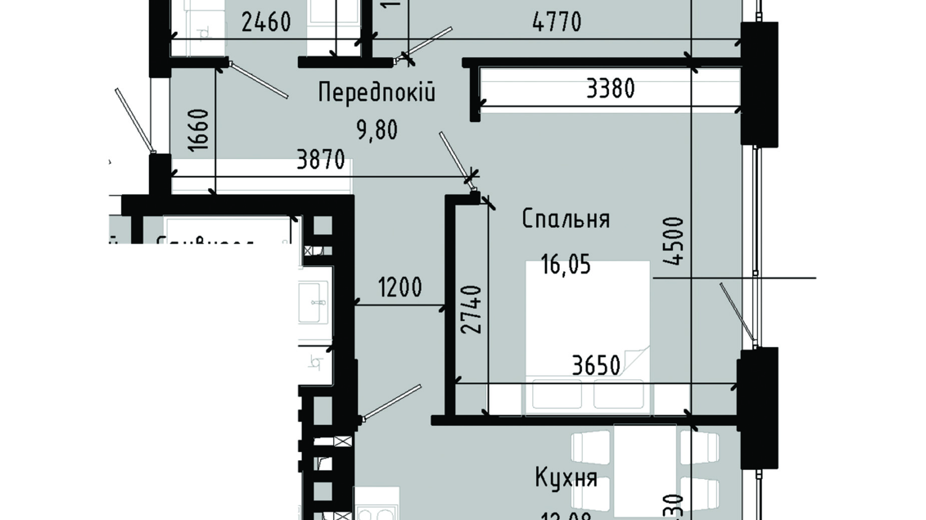 Планування 2-кімнатної квартири в ЖК Lennona Residents 53.33 м², фото 705556