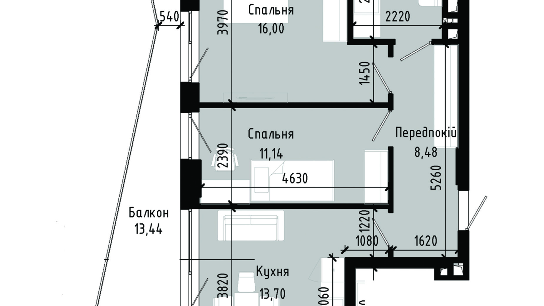 Планування 2-кімнатної квартири в ЖК Lennona Residents 58.35 м², фото 705561