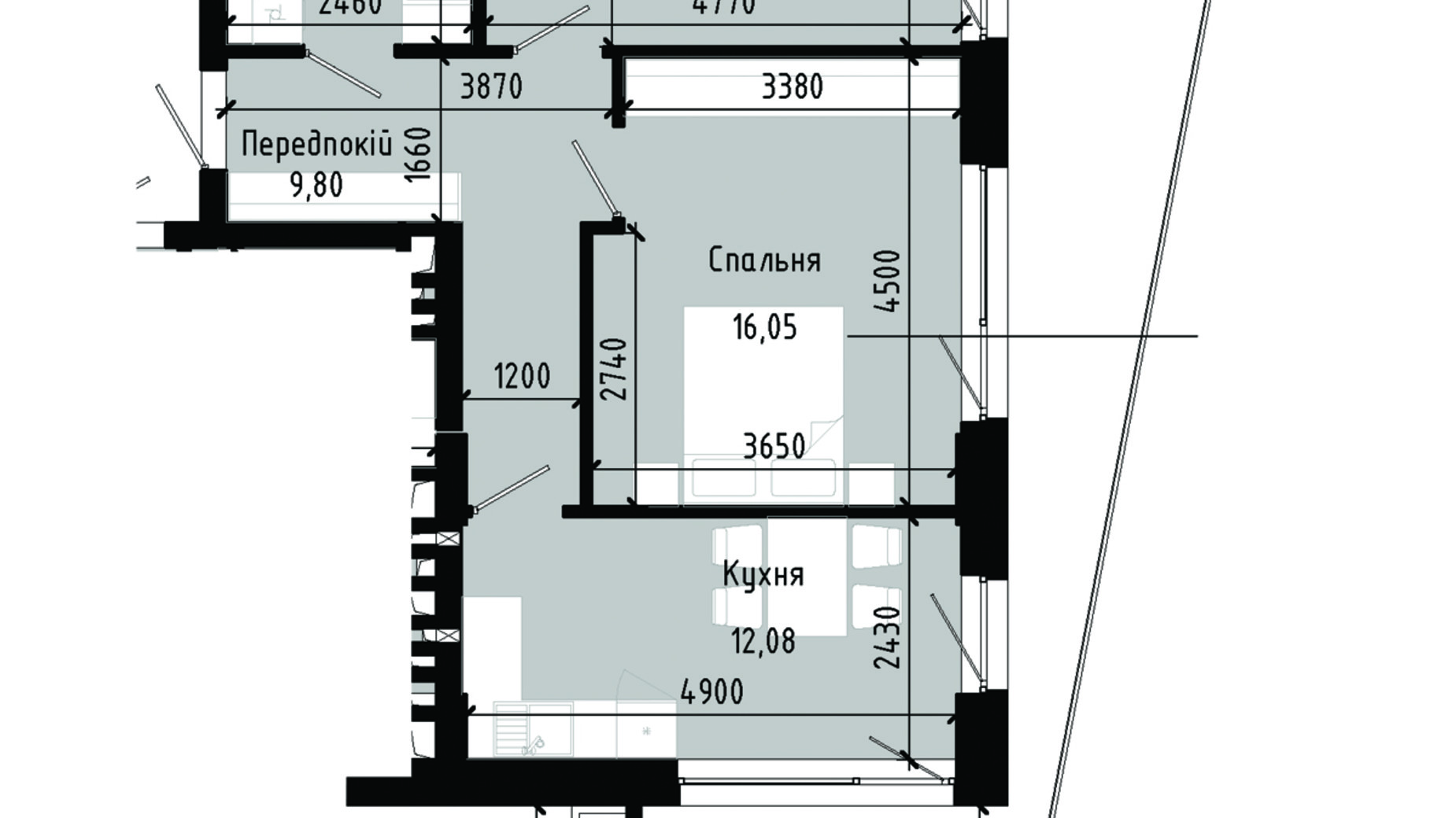 Планировка 2-комнатной квартиры в ЖК Lennona Residents 61.12 м², фото 705566