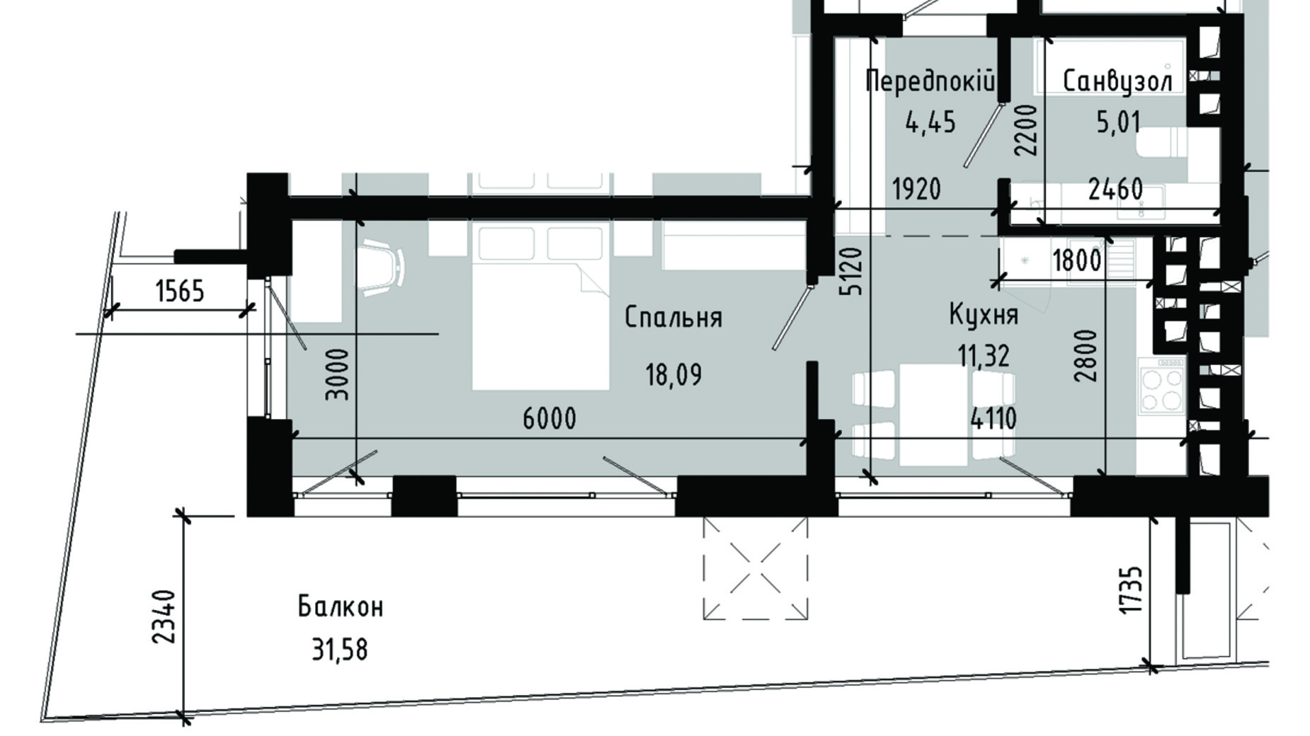 Планировка 1-комнатной квартиры в ЖК Lennona Residents 48.13 м², фото 705567