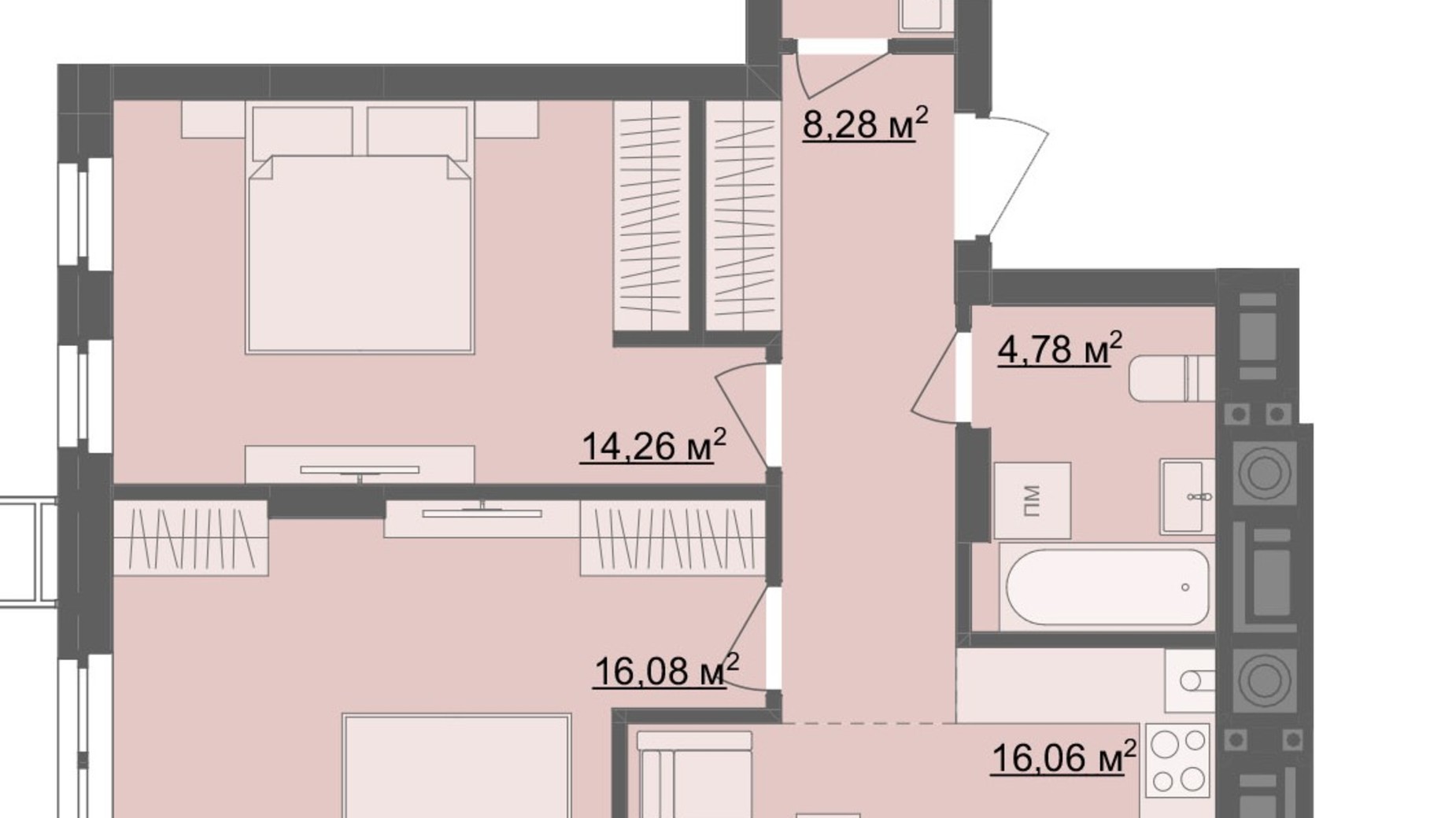 Планировка 2-комнатной квартиры в ЖК River City 68.54 м², фото 705622