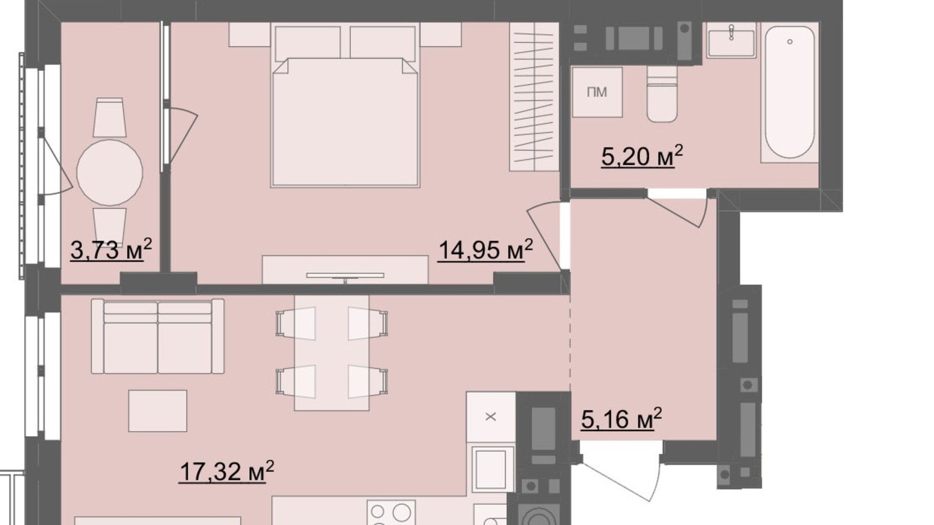 Планування 1-кімнатної квартири в ЖК River City 46.36 м², фото 705624