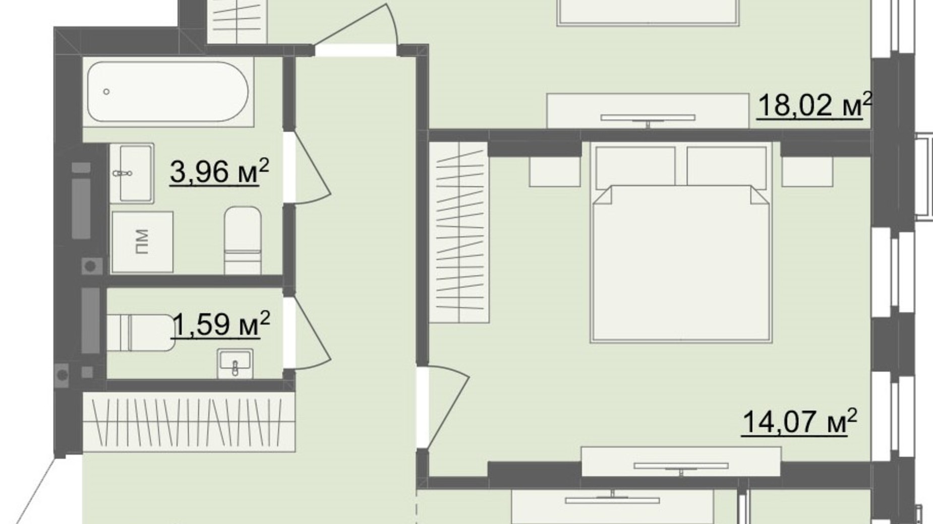 Планування 2-кімнатної квартири в ЖК River City 67.03 м², фото 705626