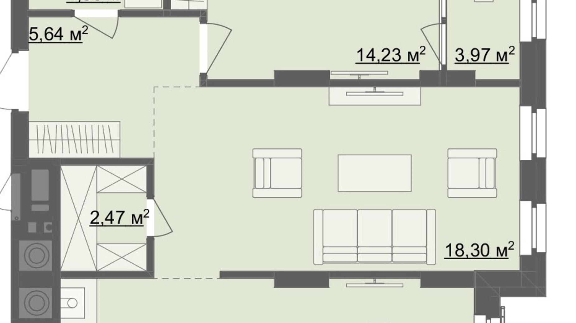 Планування 2-кімнатної квартири в ЖК River City 70.73 м², фото 705633