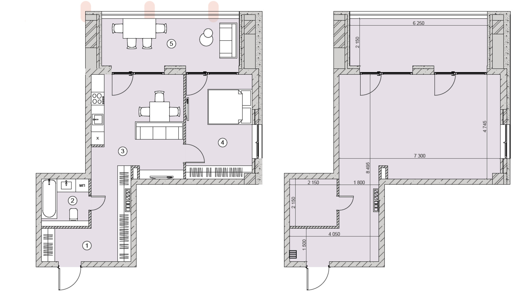Планировка 2-комнатной квартиры в ЖК Smart 57.15 м², фото 706301