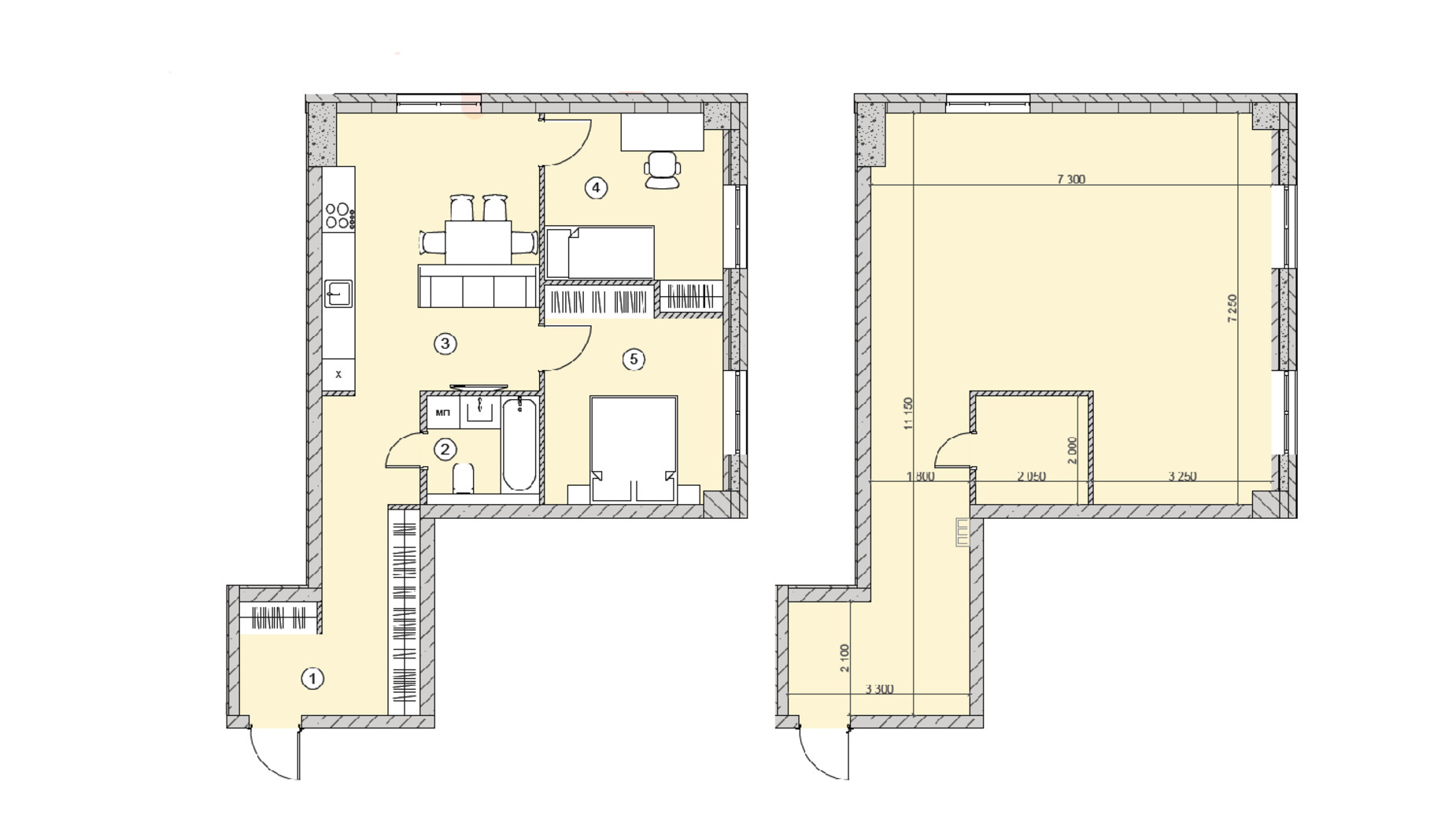 Планировка 3-комнатной квартиры в ЖК Smart 61.95 м², фото 706302
