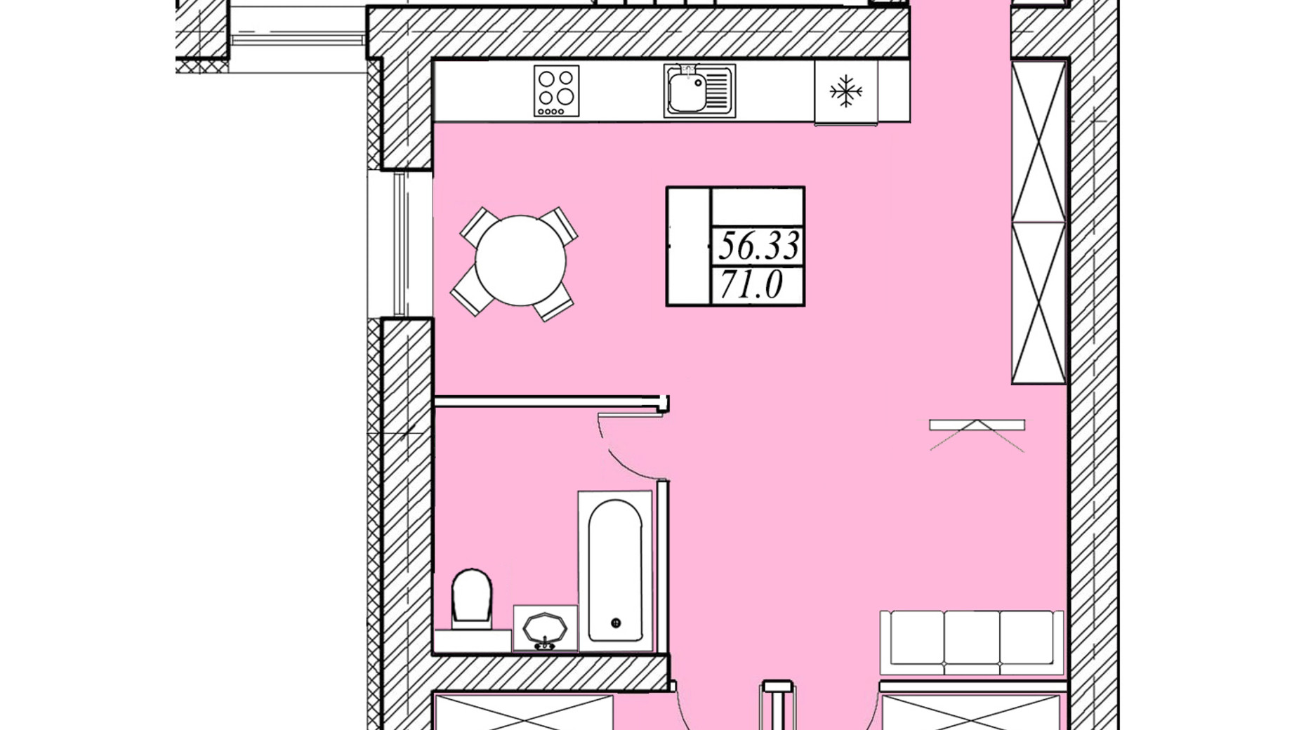 Планировка 2-комнатной квартиры в ЖК на Шептицкого 71 м², фото 706370