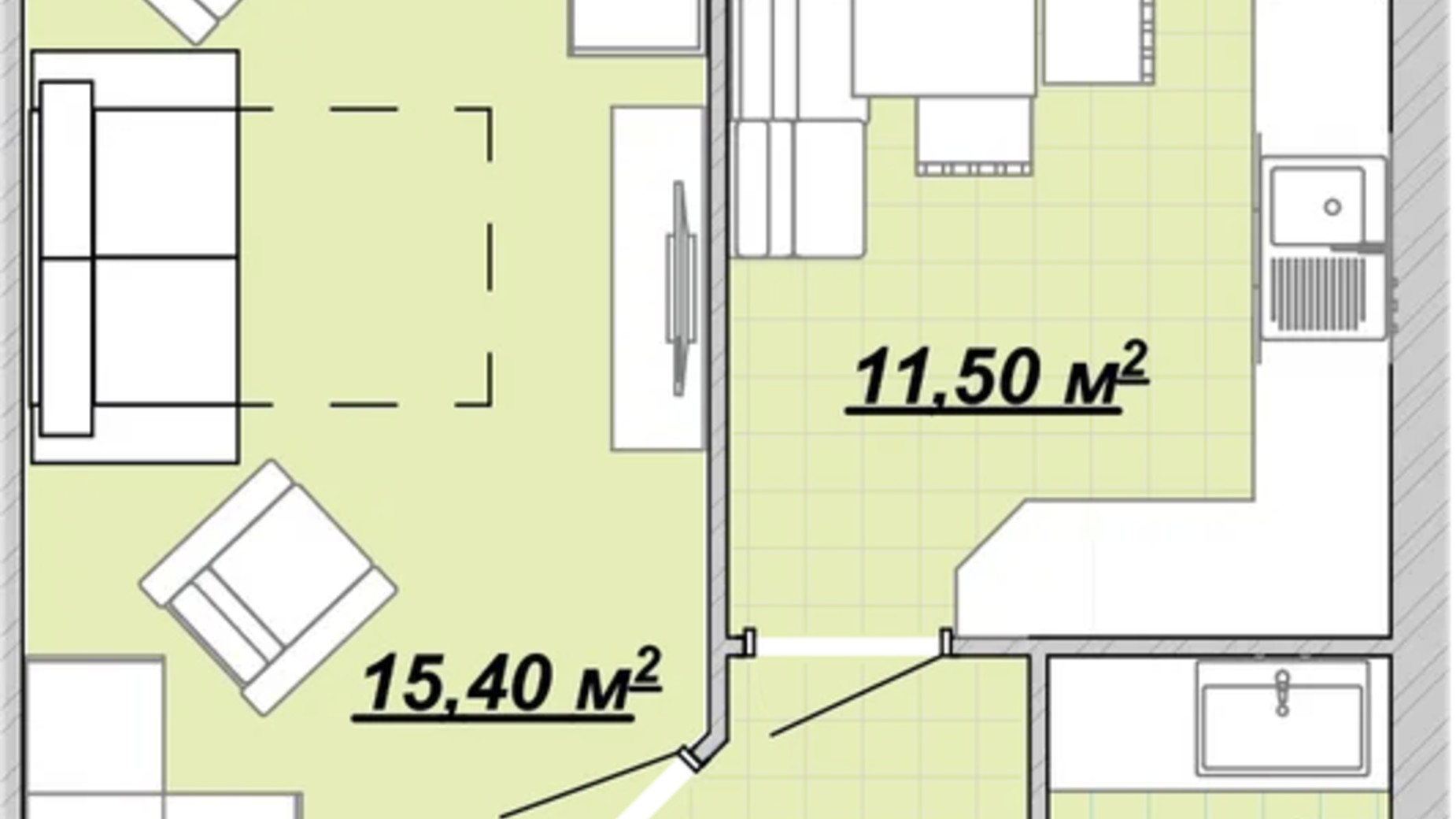 Планировка 1-комнатной квартиры в Жилой район Княгинин 42 м², фото 706387