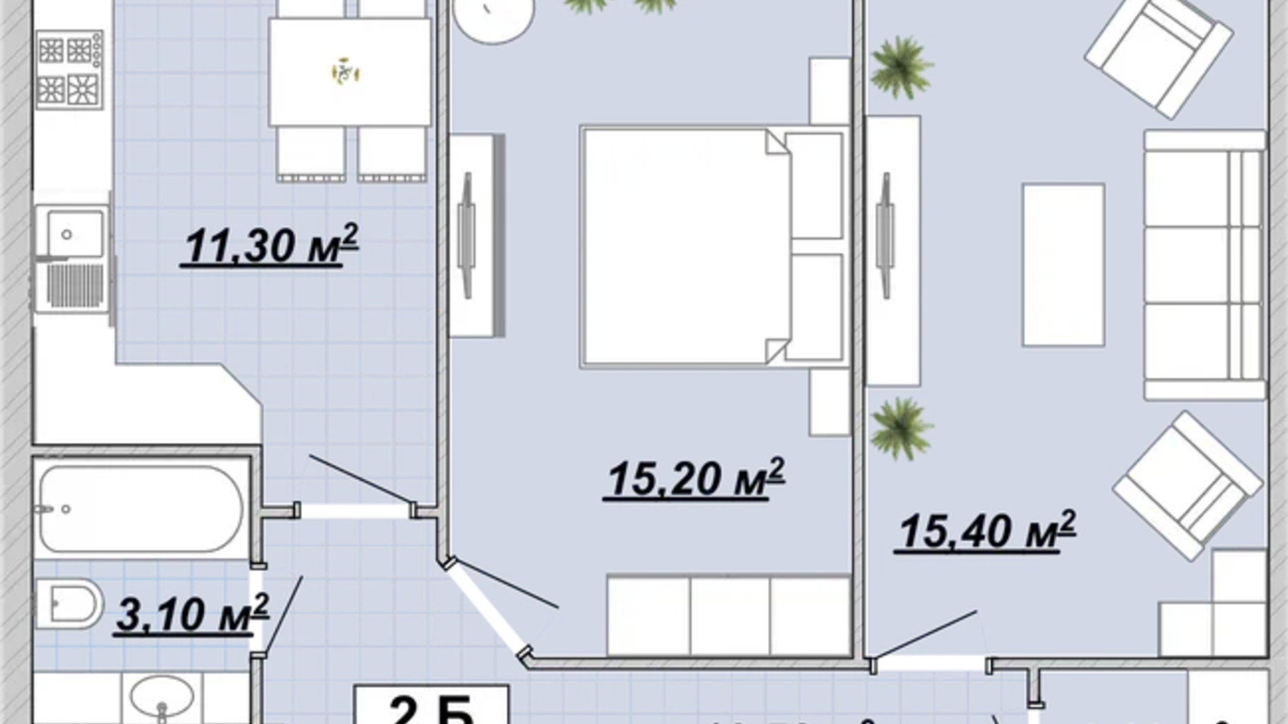 Планування 2-кімнатної квартири в Житловий район Княгинин 62.8 м², фото 706403