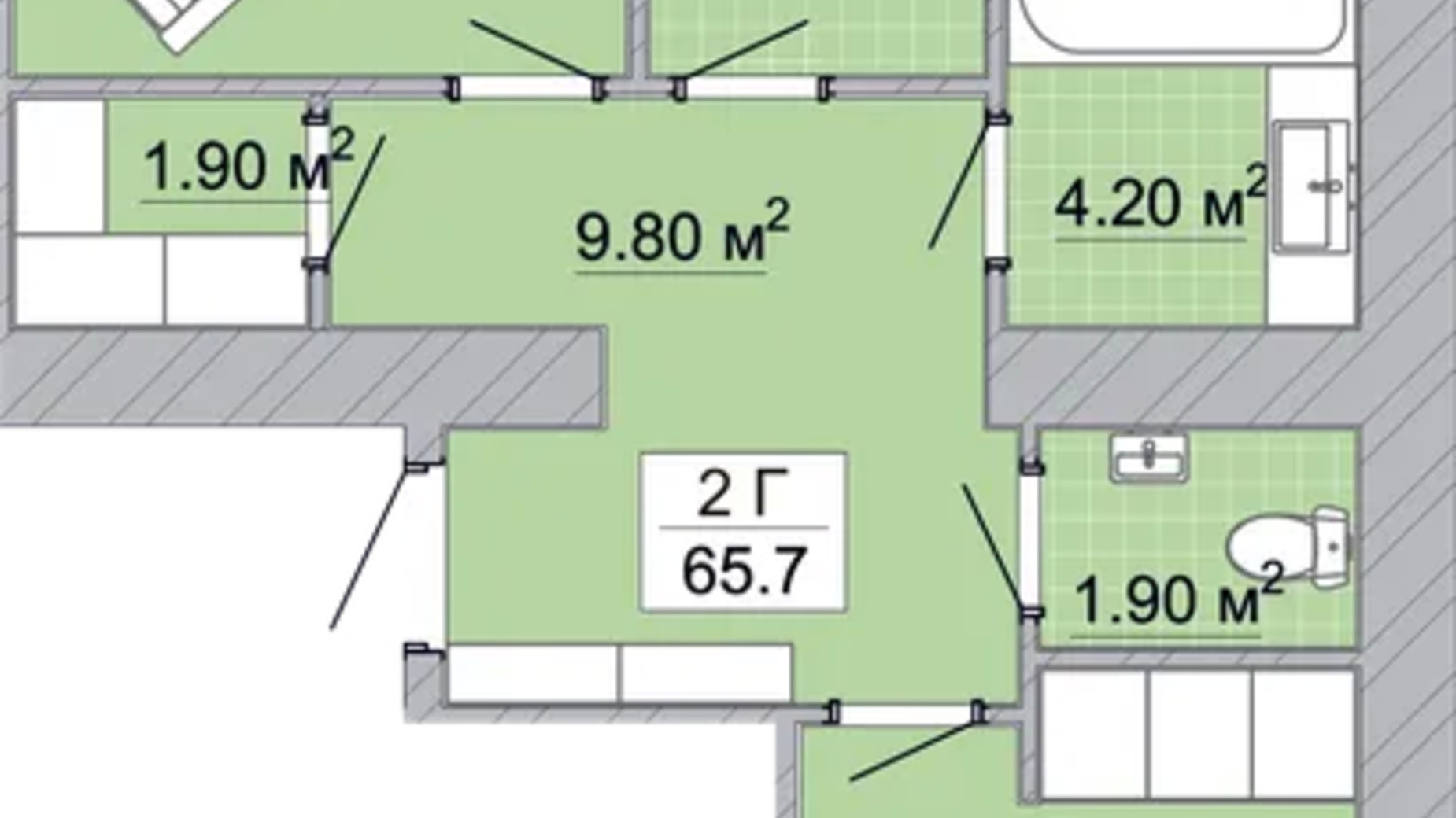 Планировка 2-комнатной квартиры в Жилой район Княгинин 65.7 м², фото 706454