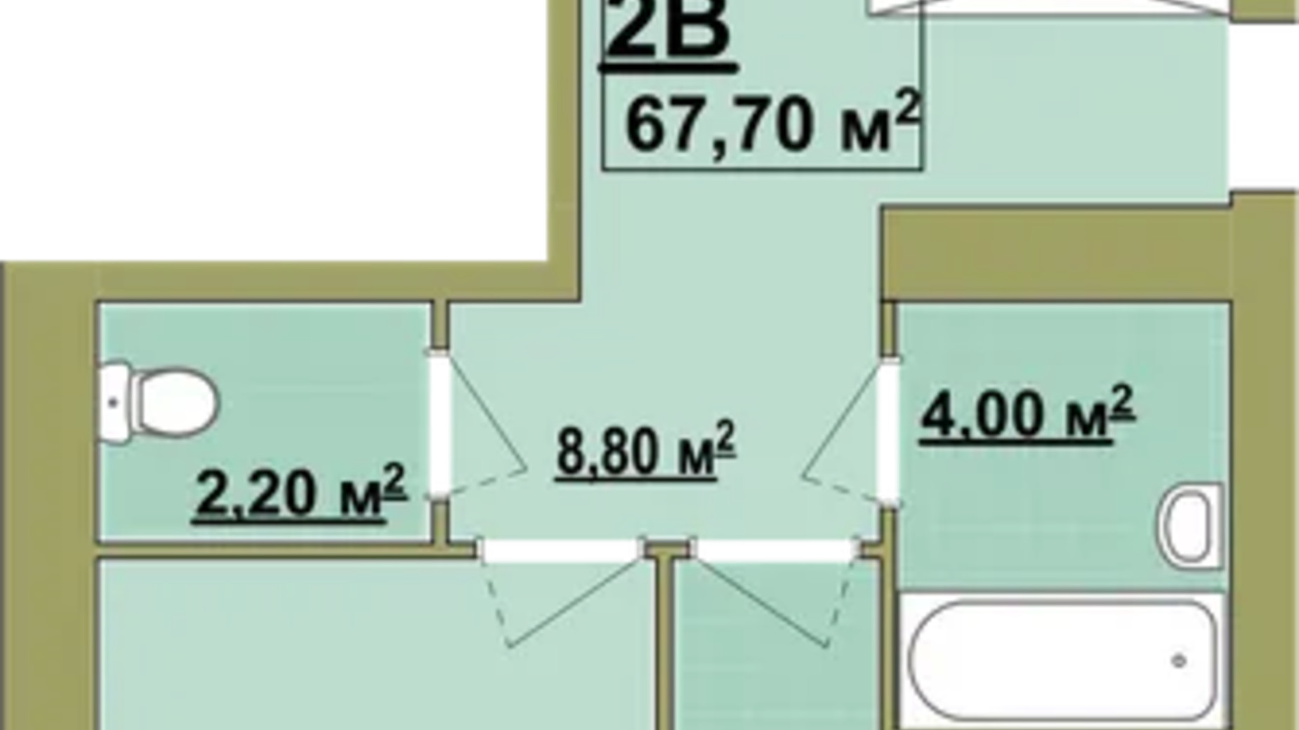 Планування 2-кімнатної квартири в Житловий район Княгинин 67.7 м², фото 706466