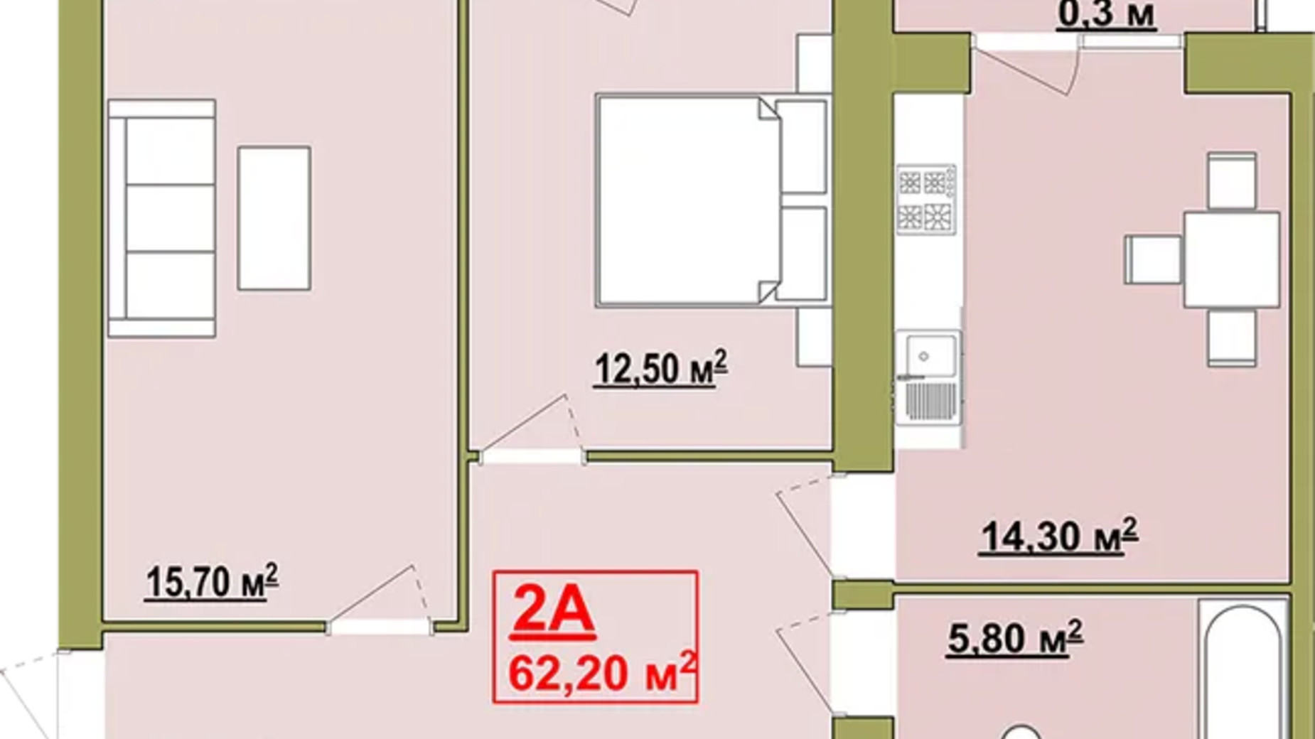 Планировка 2-комнатной квартиры в Жилой район Княгинин 62.2 м², фото 706507