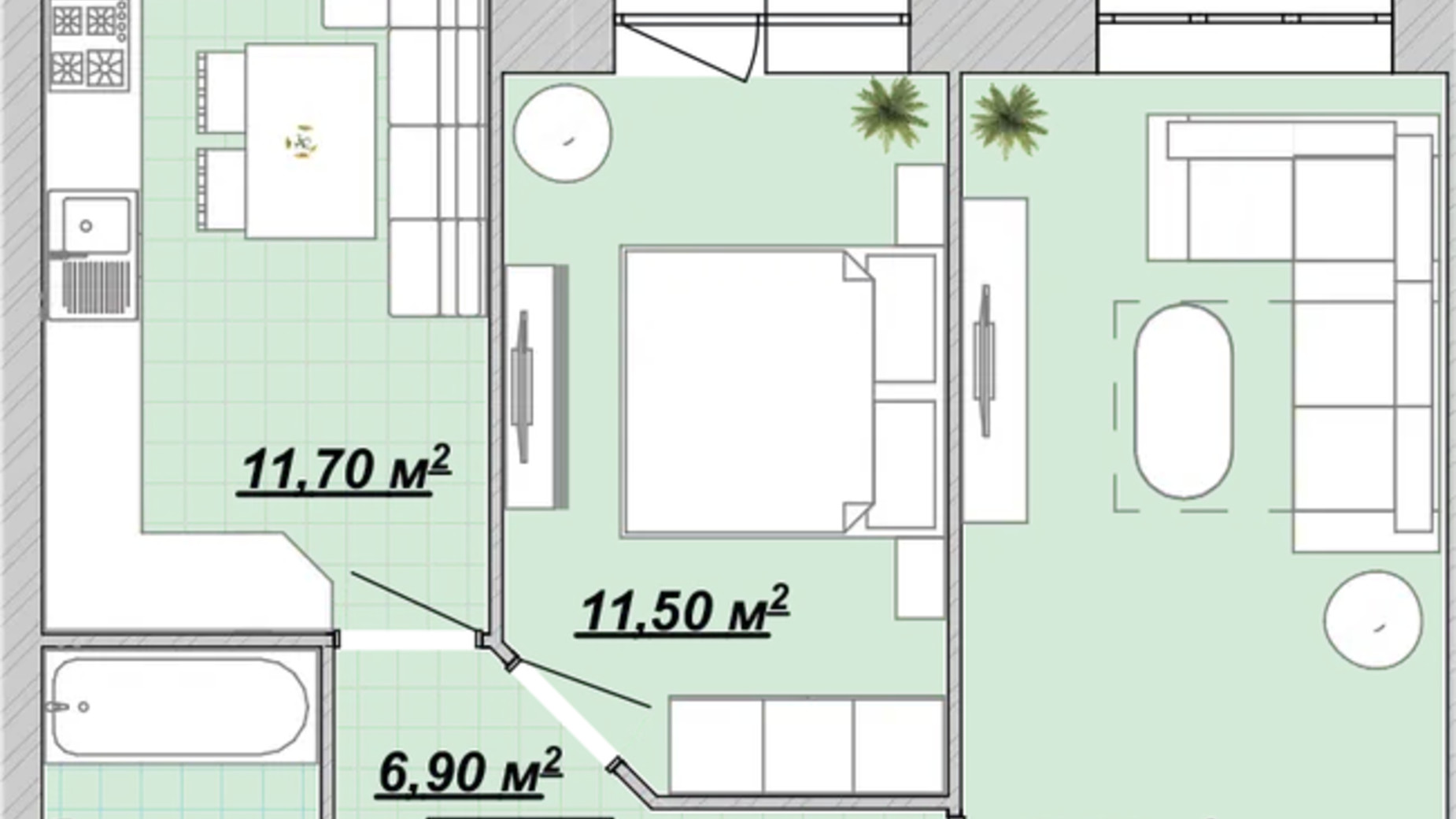 Планування 2-кімнатної квартири в Житловий район Княгинин 55.3 м², фото 706514