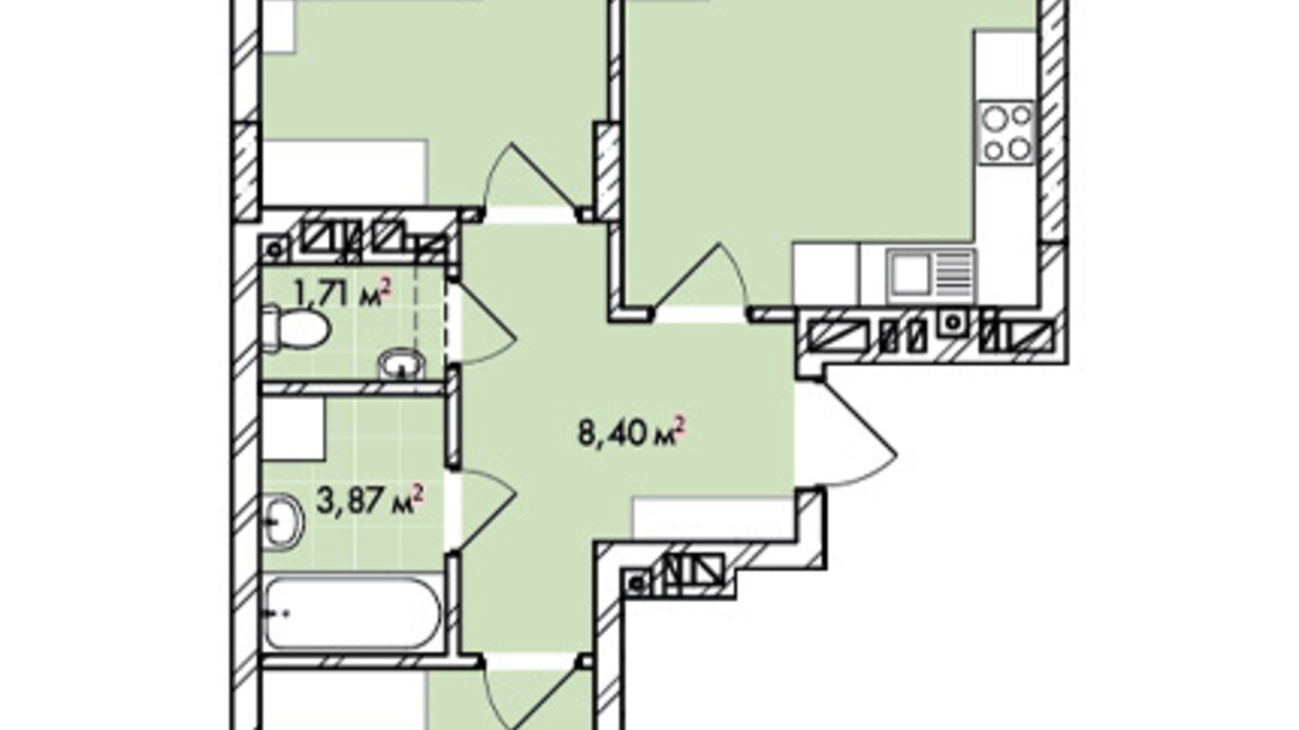 Планування 2-кімнатної квартири в ЖК Софіївка 70.9 м², фото 706735