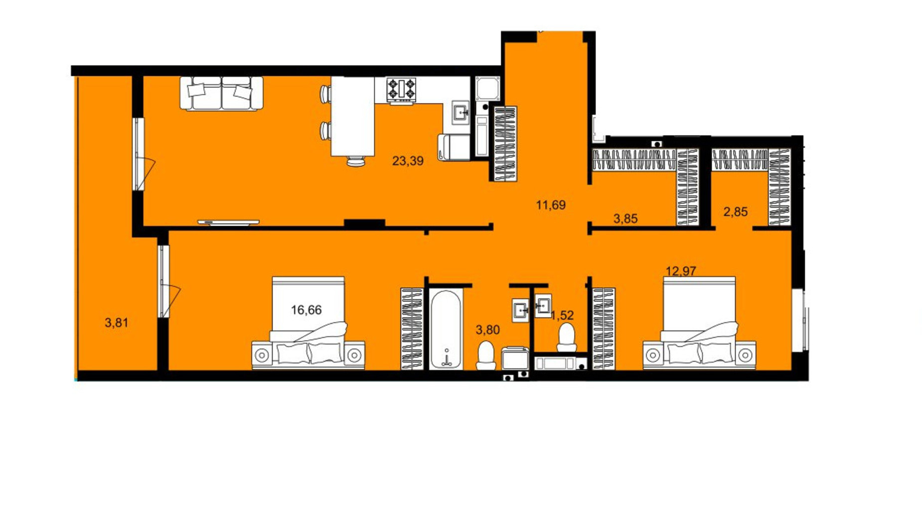 Планировка 2-комнатной квартиры в ЖК Continent West 80.54 м², фото 706794