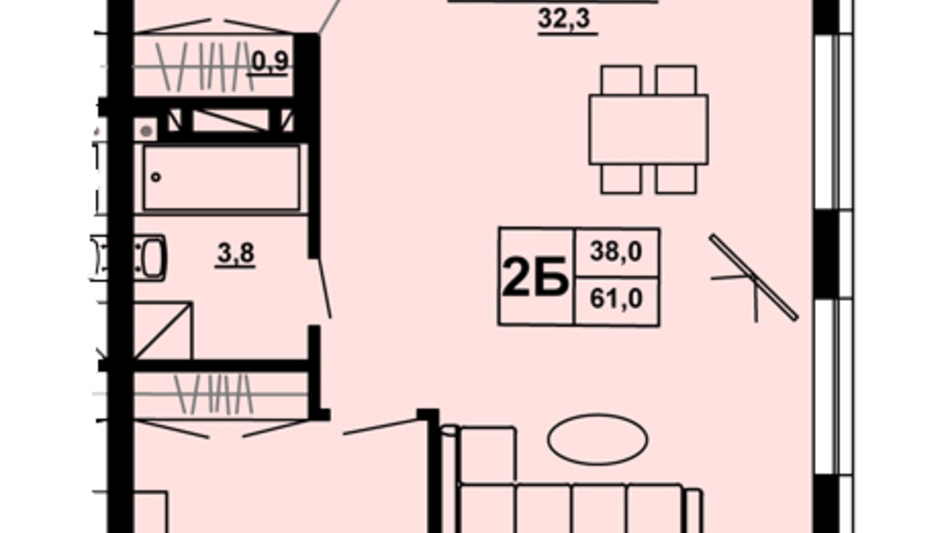 Планировка 2-комнатной квартиры в ЖК Варшавский микрорайон, 7 очередь 61 м², фото 706979