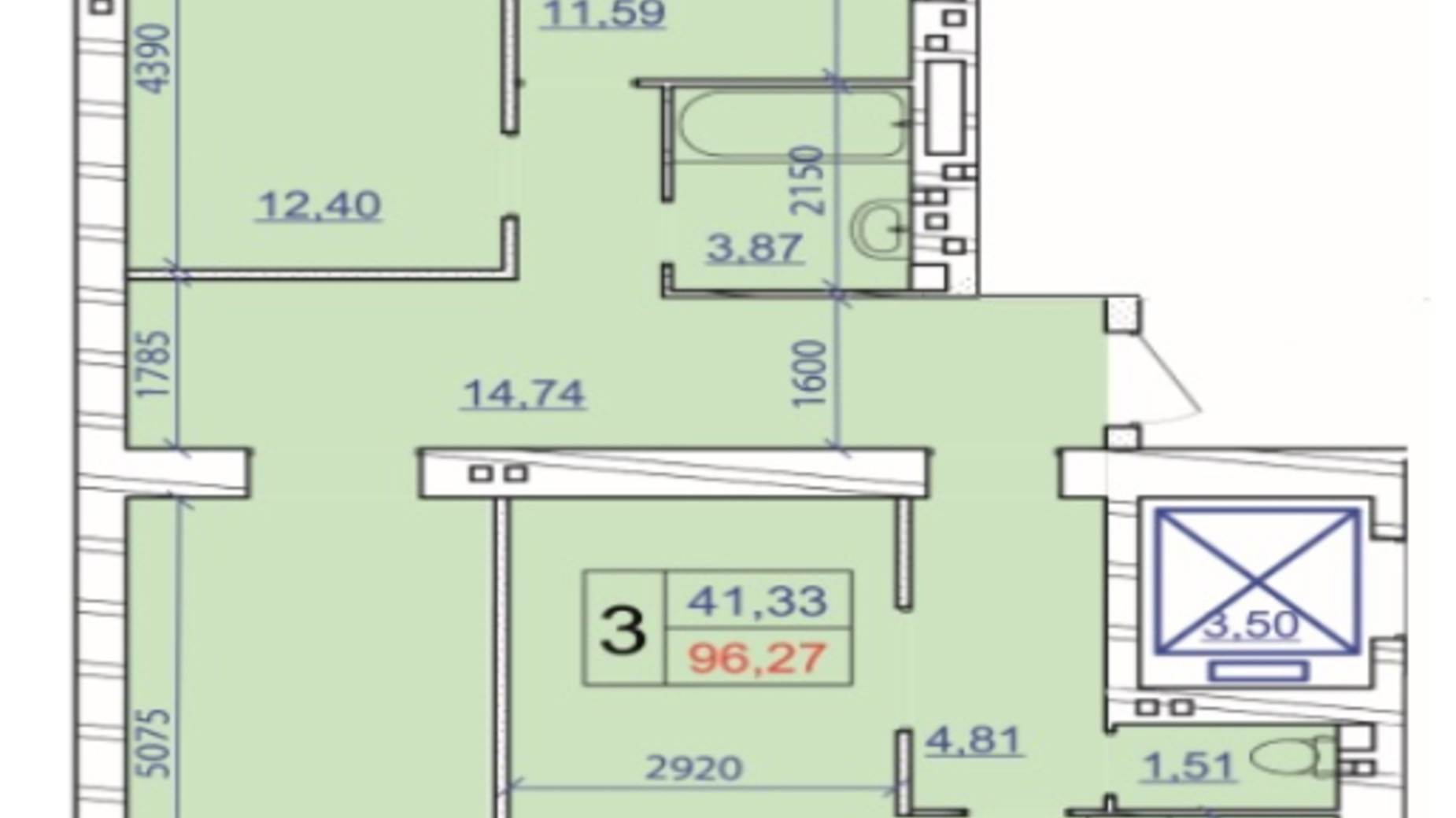 Планировка 3-комнатной квартиры в ЖК Grand Royal 96.27 м², фото 707923