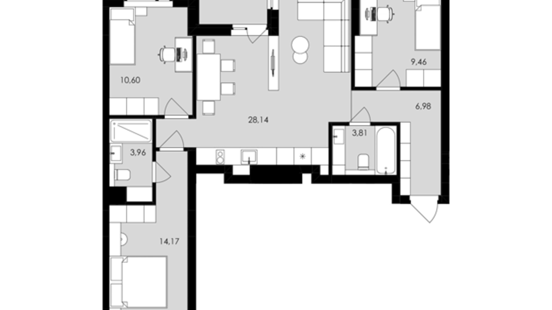 Планировка 3-комнатной квартиры в ЖК Avalon Holiday One 92 м², фото 708037