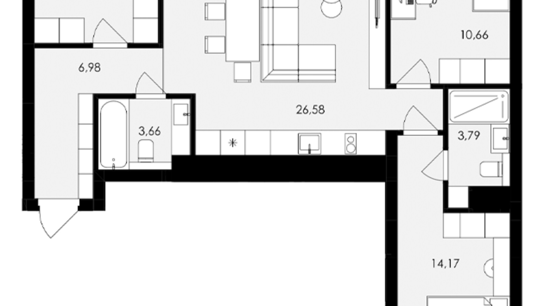 Планировка 3-комнатной квартиры в ЖК Avalon Holiday One 75 м², фото 708038