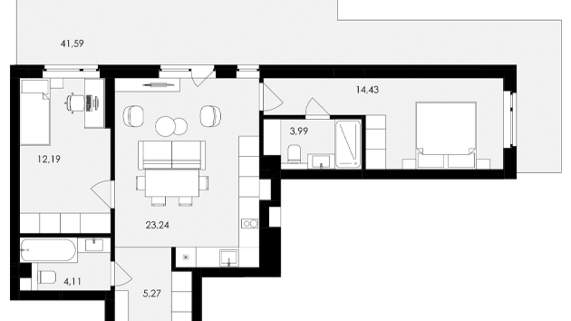 Планировка 2-комнатной квартиры в ЖК Avalon Holiday One 76 м², фото 708039