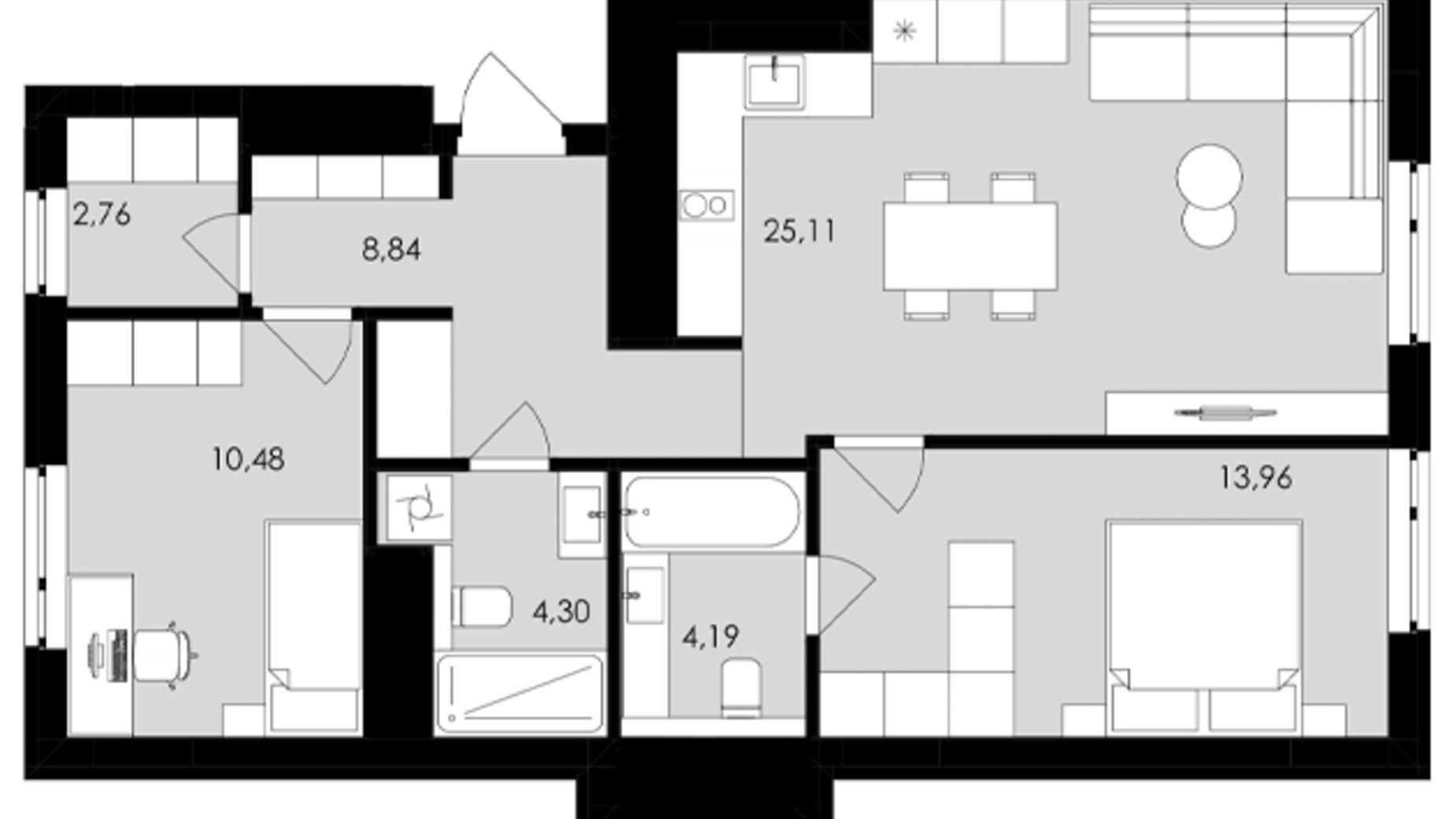 Планировка 2-комнатной квартиры в ЖК Avalon Holiday One 70 м², фото 708055