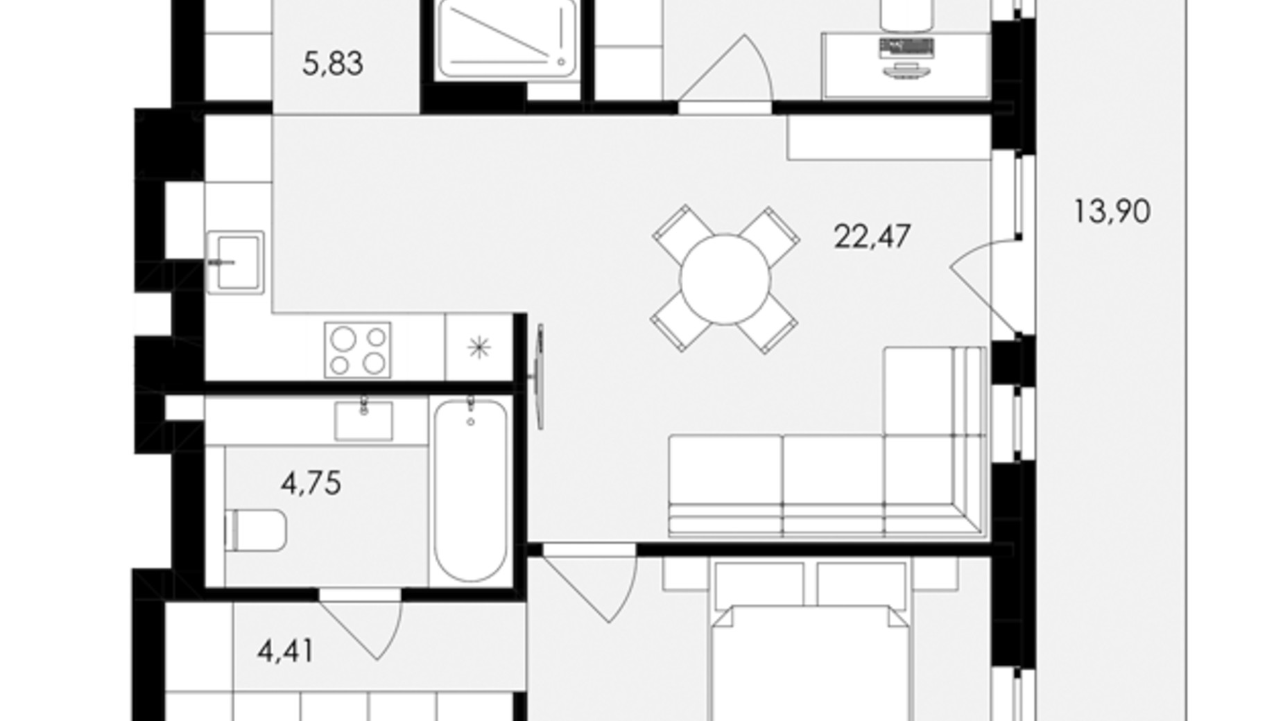Планировка 2-комнатной квартиры в ЖК Avalon Holiday One 70 м², фото 708081