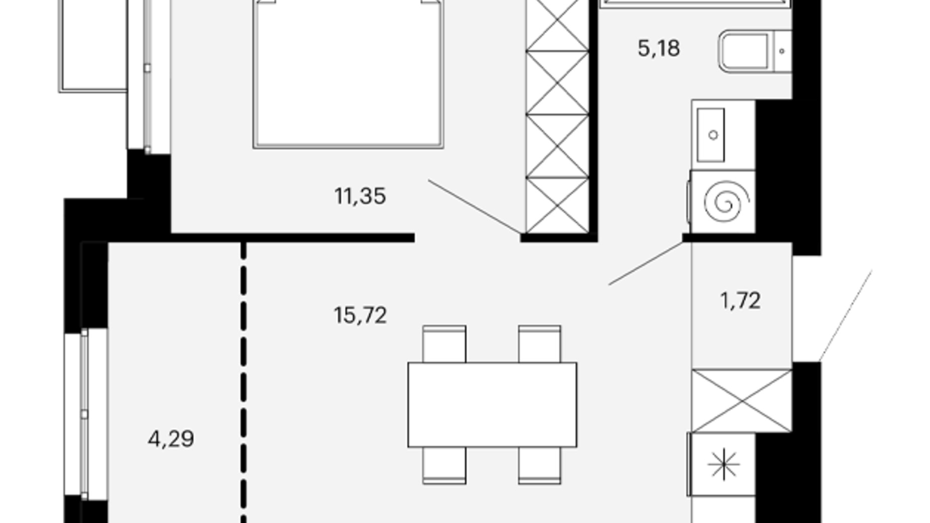 Планування 1-кімнатної квартири в ЖК Avalon Terra 38 м², фото 708425