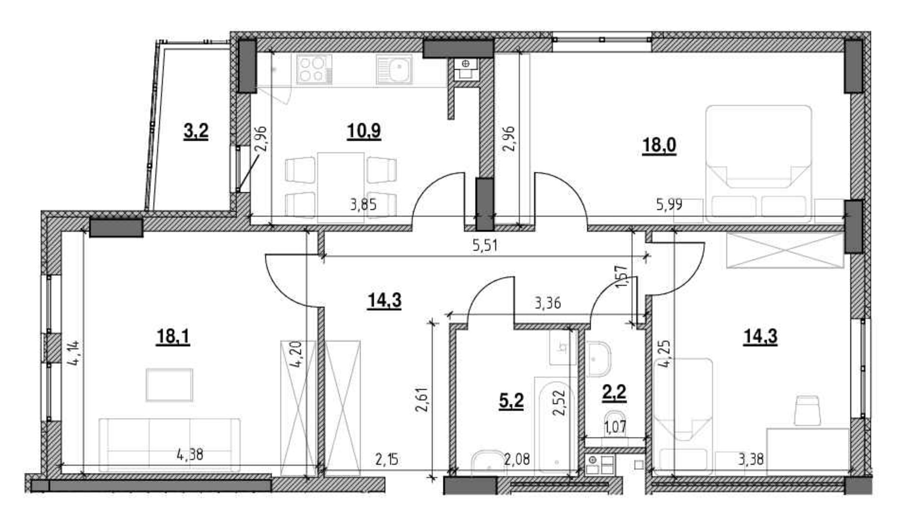 Планировка 3-комнатной квартиры в ЖК Тополіс 86.2 м², фото 708565