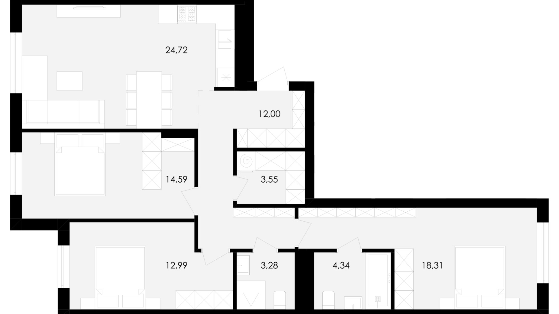 Планування 3-кімнатної квартири в ЖК Avalon Holiday 94 м², фото 708977