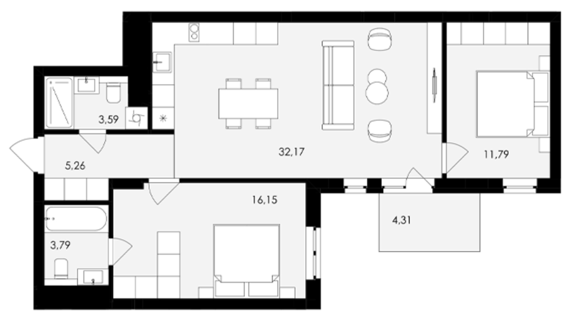 Планировка 2-комнатной квартиры в ЖК Avalon Holiday 74 м², фото 709004