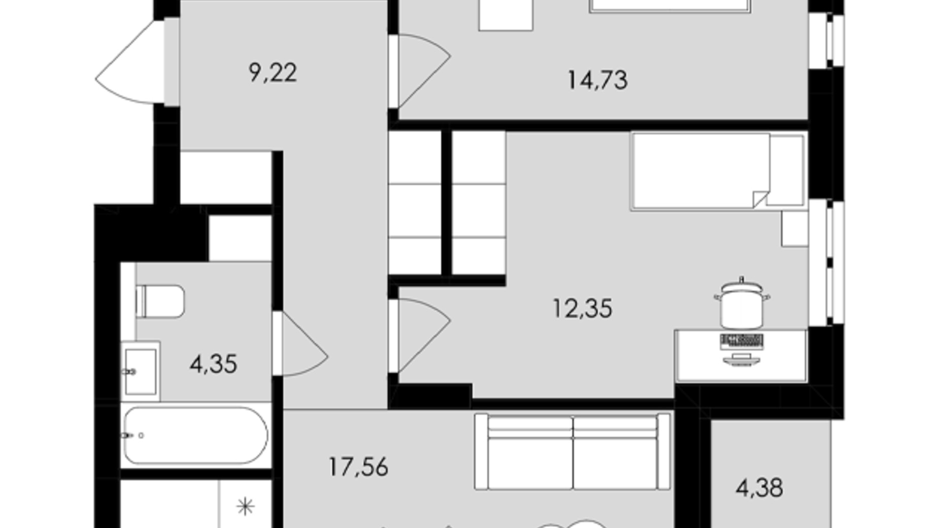 Планировка 2-комнатной квартиры в ЖК Avalon Holiday 64 м², фото 709005
