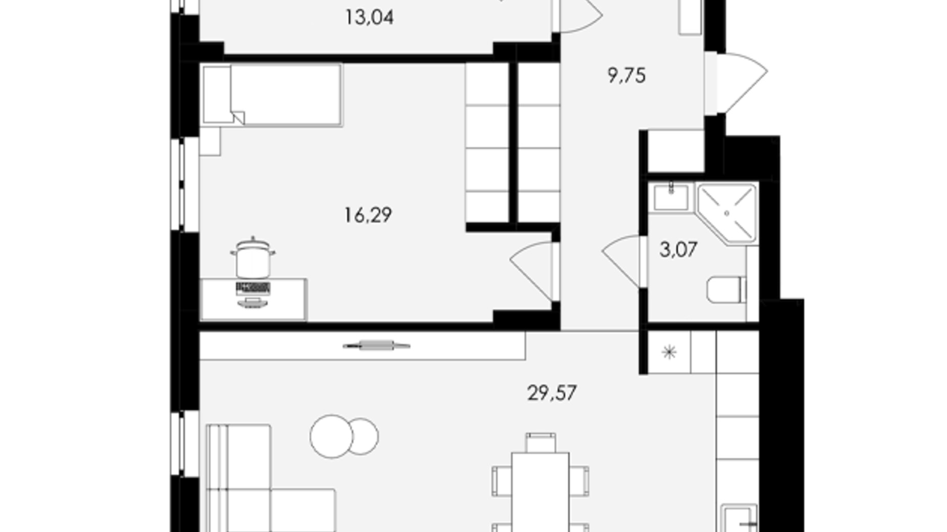 Планировка 2-комнатной квартиры в ЖК Avalon Holiday 78 м², фото 709016