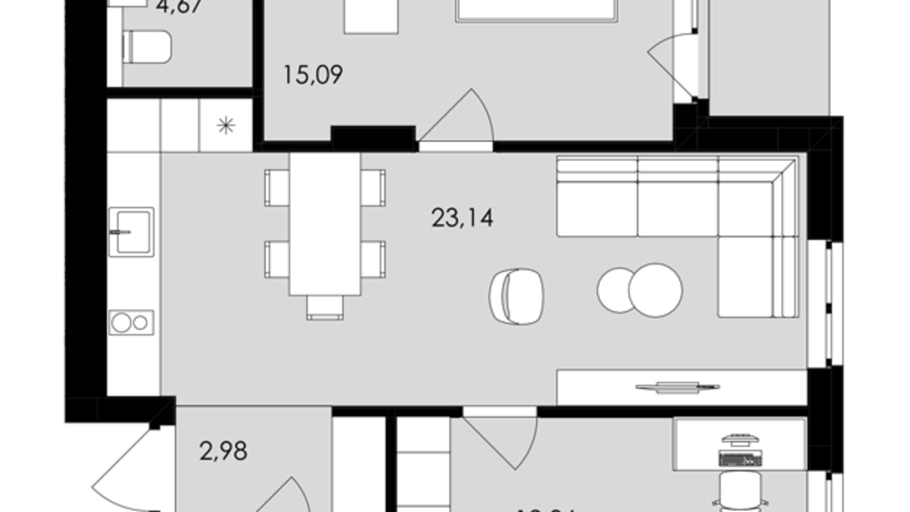 Планування 2-кімнатної квартири в ЖК Avalon Holiday 64 м², фото 709017