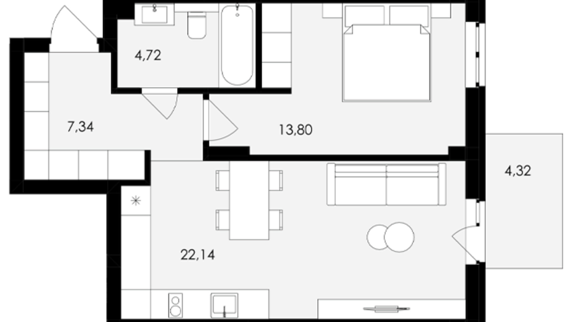Планировка 1-комнатной квартиры в ЖК Avalon Holiday 49 м², фото 709034