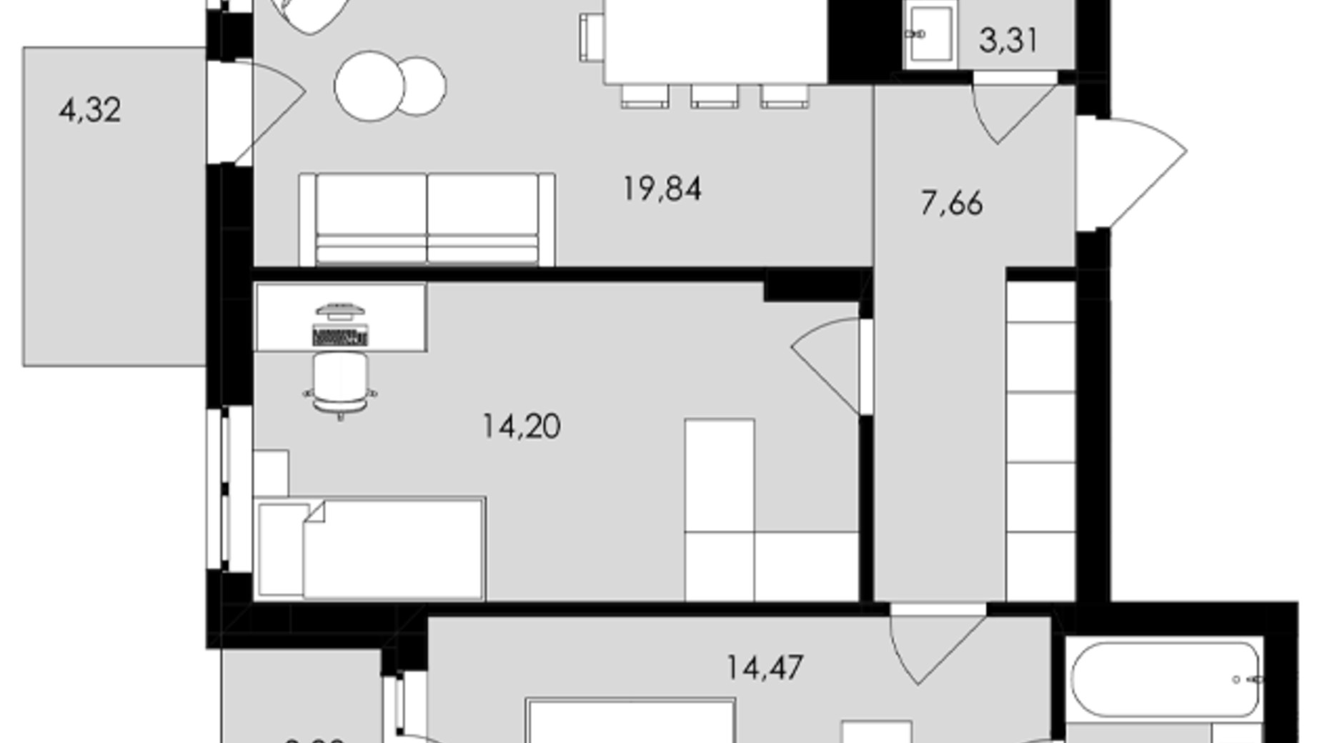 Планування 2-кімнатної квартири в ЖК Avalon Holiday 67 м², фото 709046
