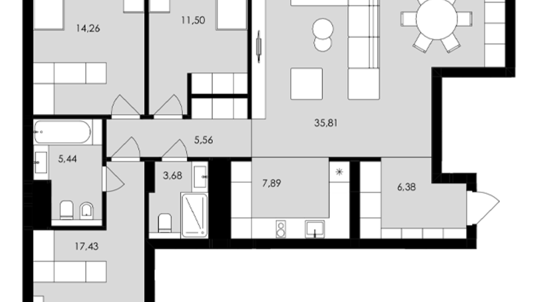 Планування 3-кімнатної квартири в ЖК Avalon Holiday 109 м², фото 709048