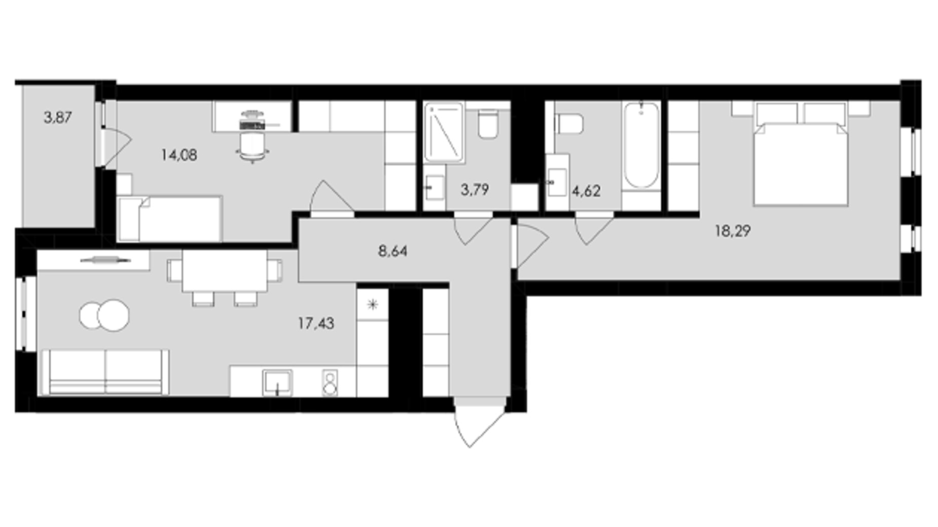 Планировка 2-комнатной квартиры в ЖК Avalon Holiday 69 м², фото 709065