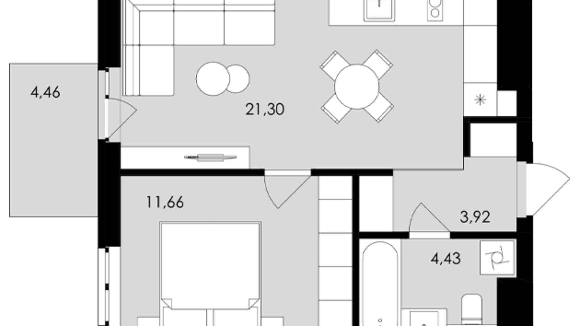 Планировка 1-комнатной квартиры в ЖК Avalon Holiday 43 м², фото 709066