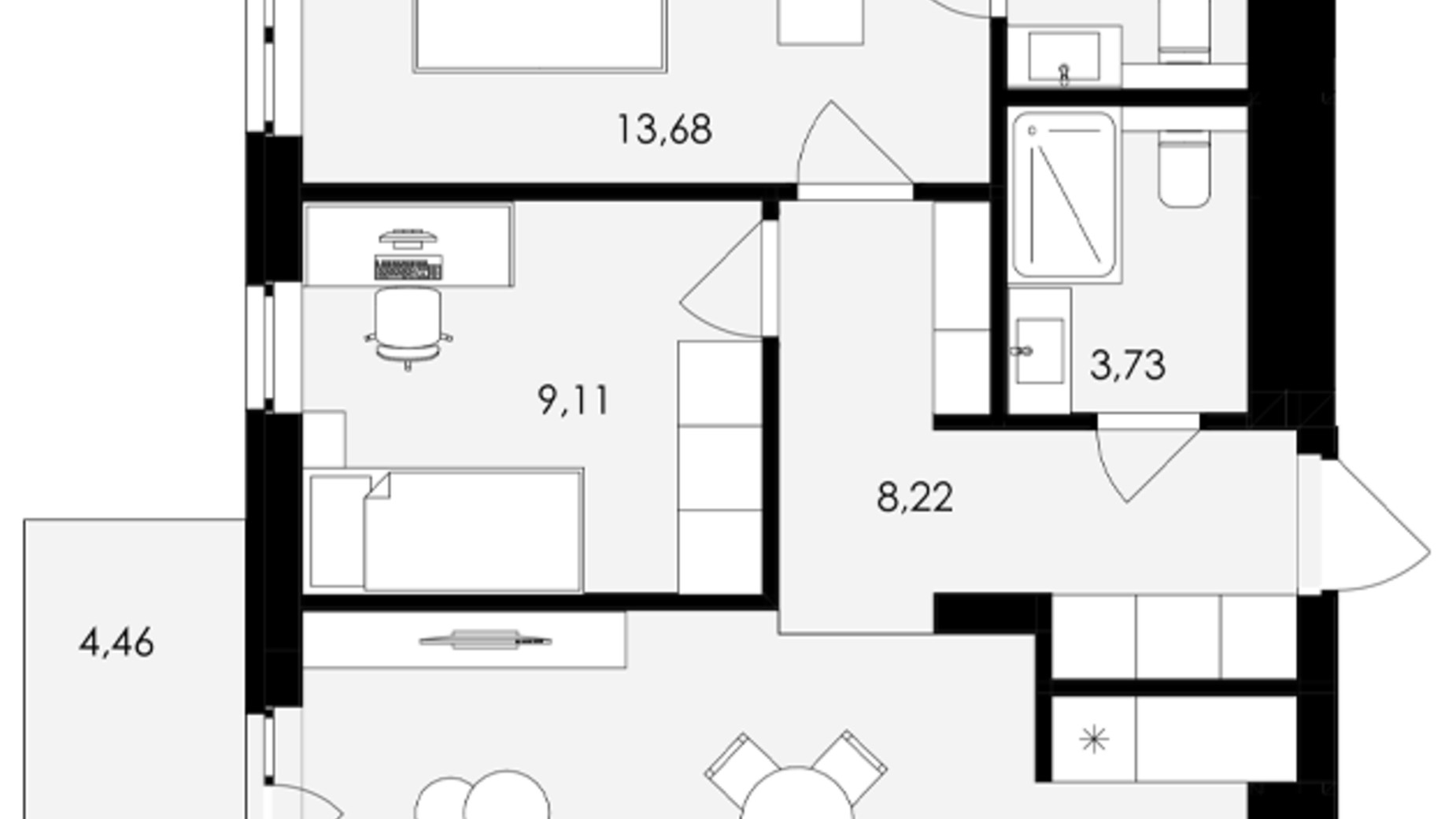 Планування 2-кімнатної квартири в ЖК Avalon Holiday 59 м², фото 709068