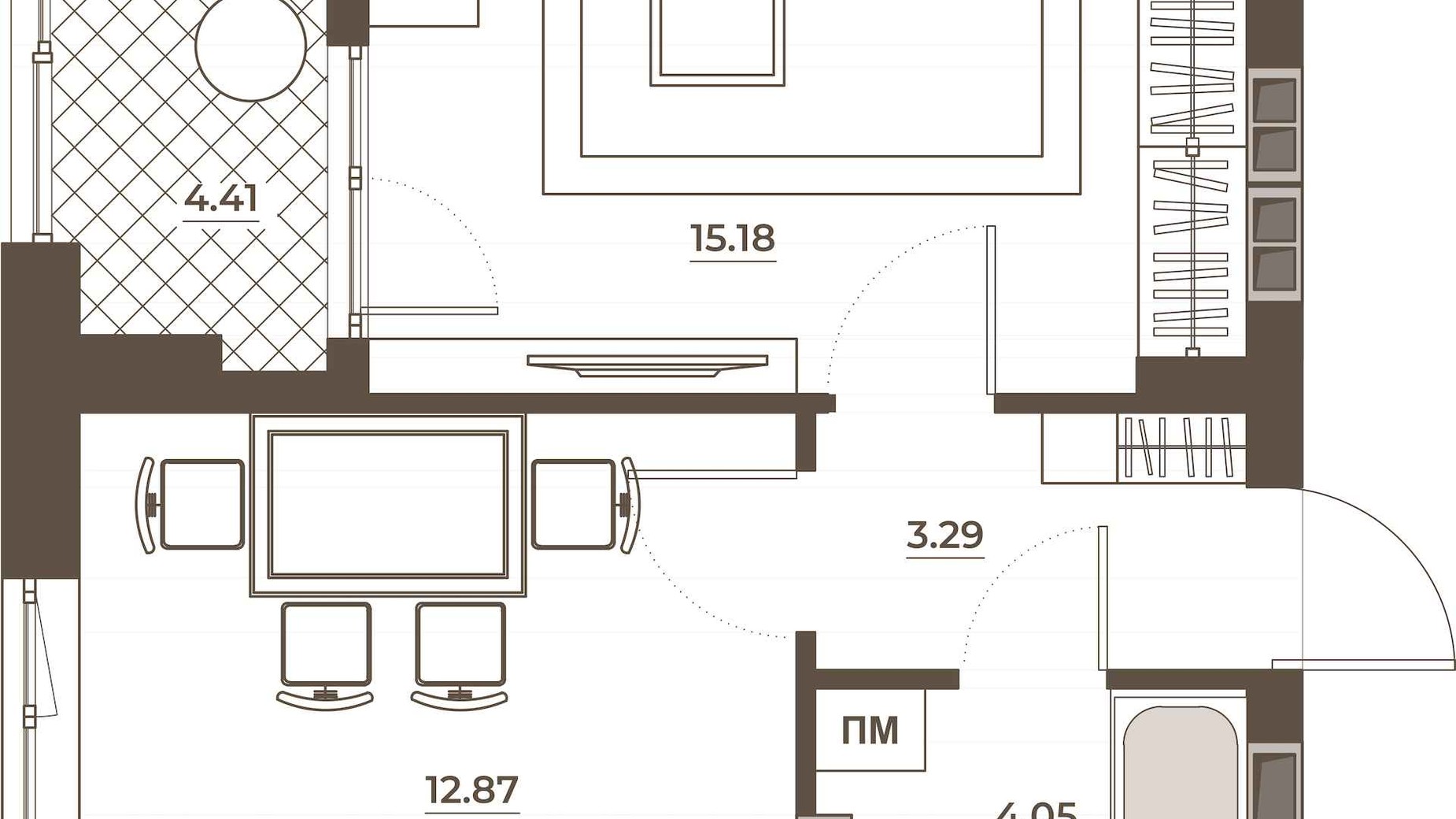 Планировка 1-комнатной квартиры в ЖК Hvoya 39.57 м², фото 709429