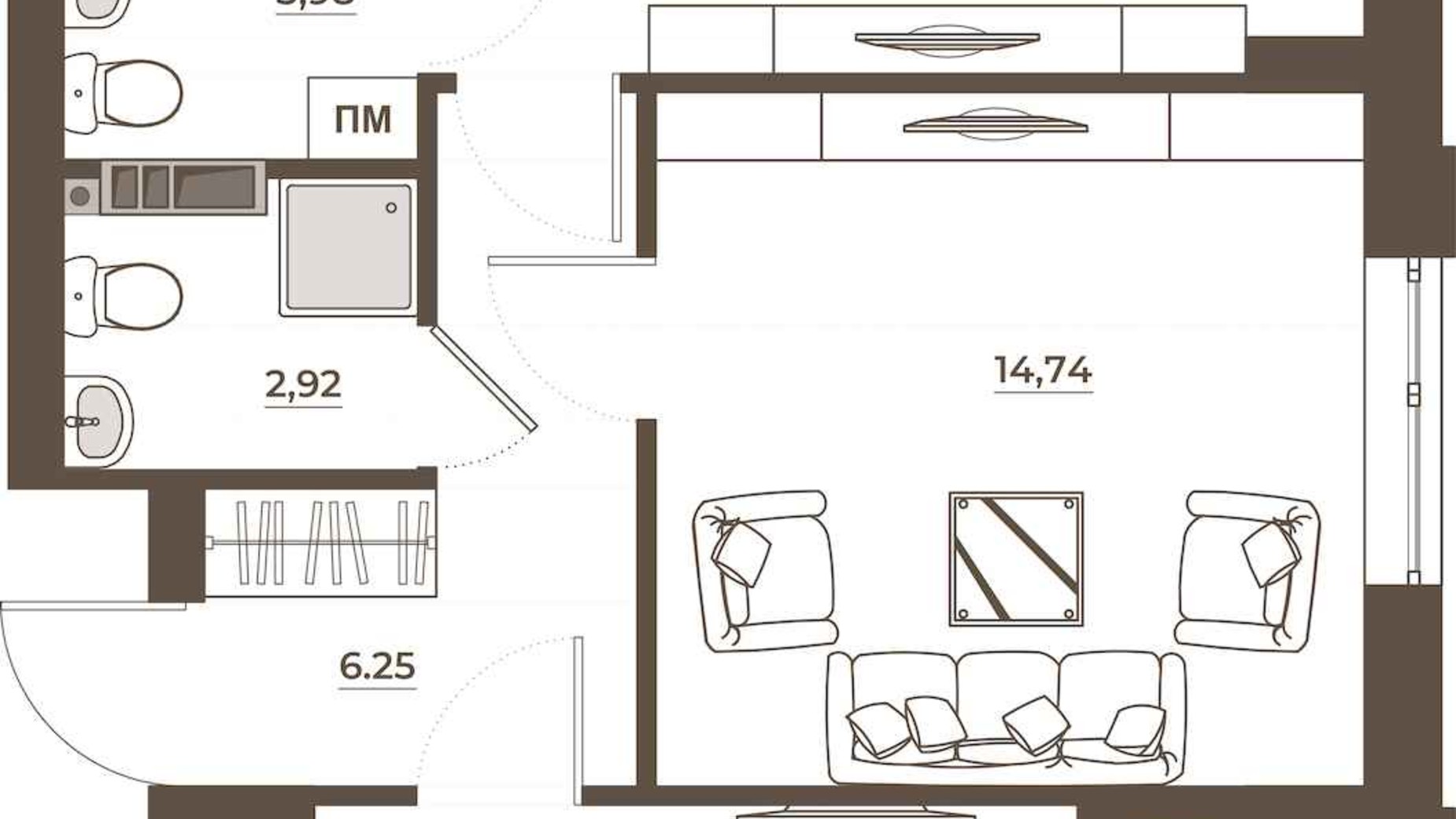 Планування 2-кімнатної квартири в ЖК Hvoya 68.09 м², фото 709456