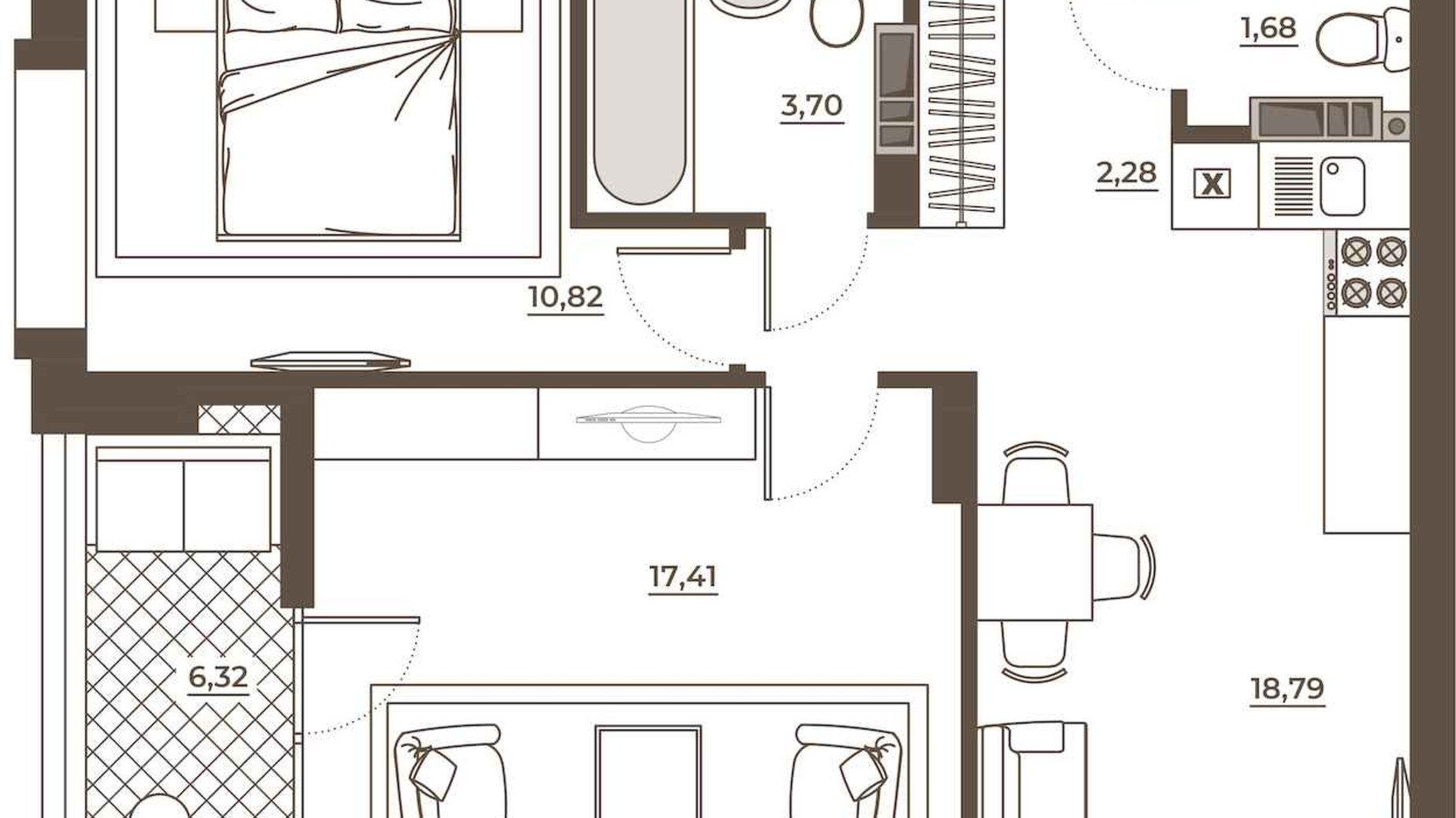 Планування 2-кімнатної квартири в ЖК Hvoya 59.68 м², фото 709466