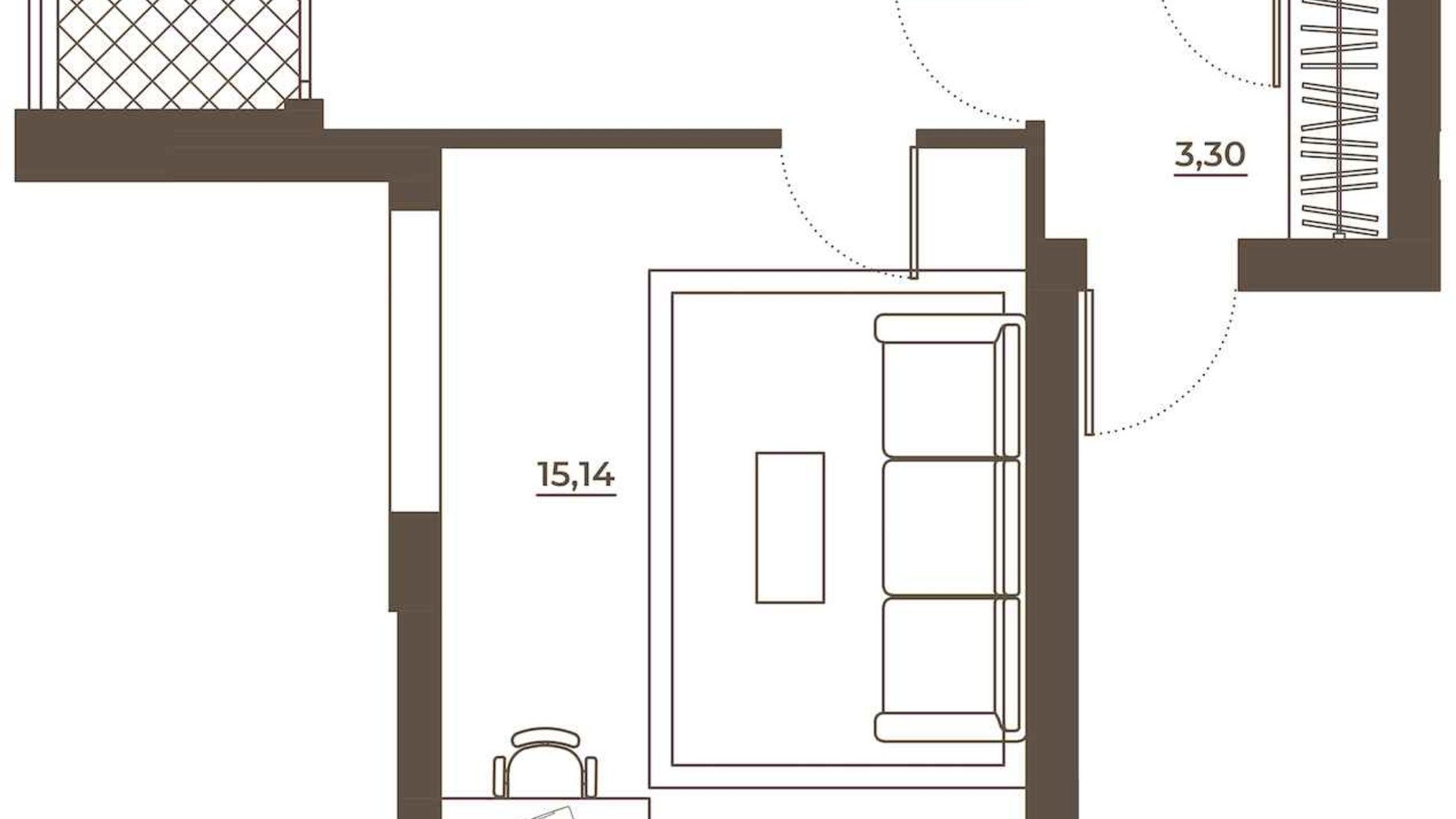 Планування 1-кімнатної квартири в ЖК Hvoya 42.98 м², фото 709469
